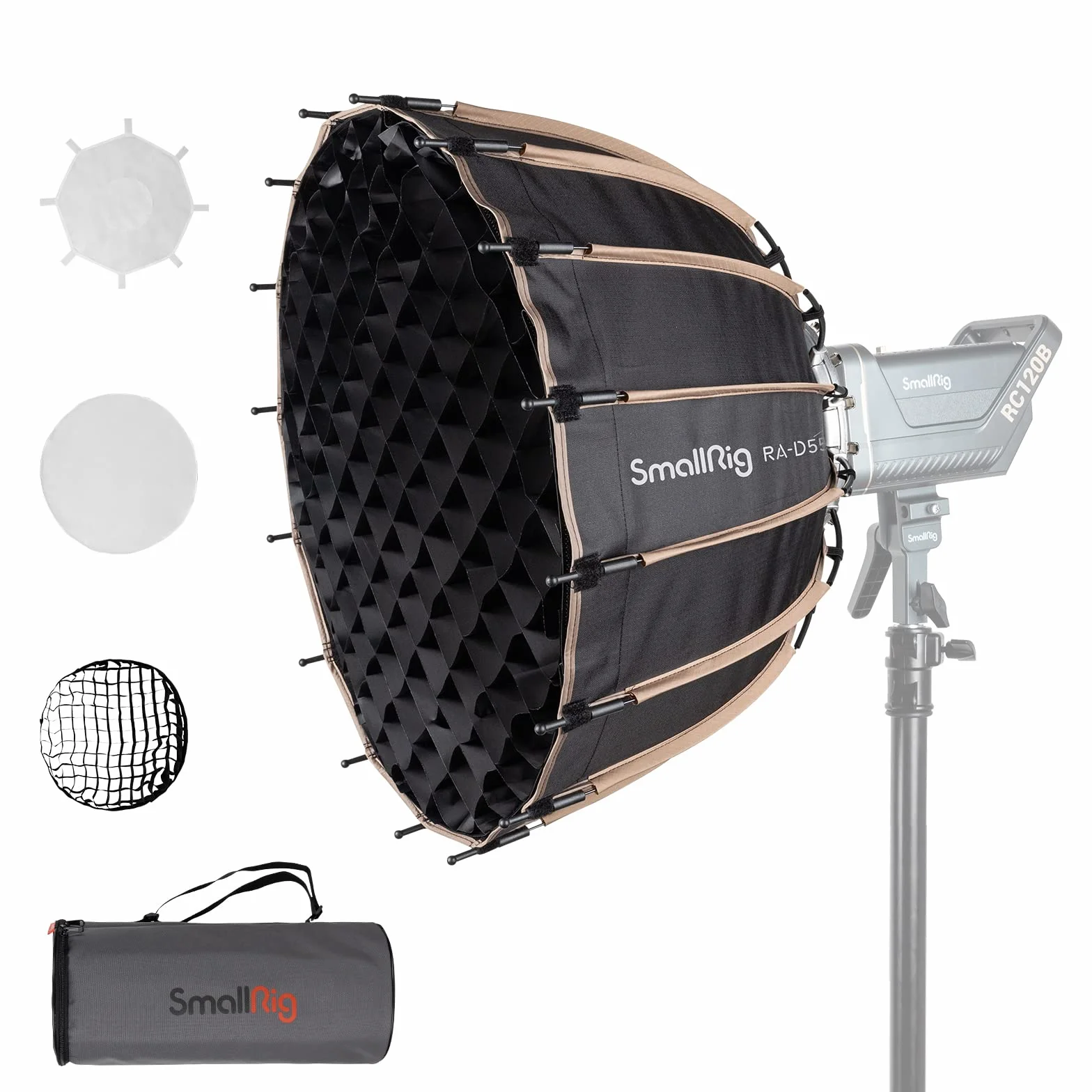 SMALLRIG Softbox Parabolico Leggero RA-D55, Diametro 55 cm 16 Nervature per Ombrelli Softbox Parabolico a Sgancio Rapido per SMALLRIG RC 120D/RC 120B/RC 220D/RC220B e Bowens Mount Light - 3585