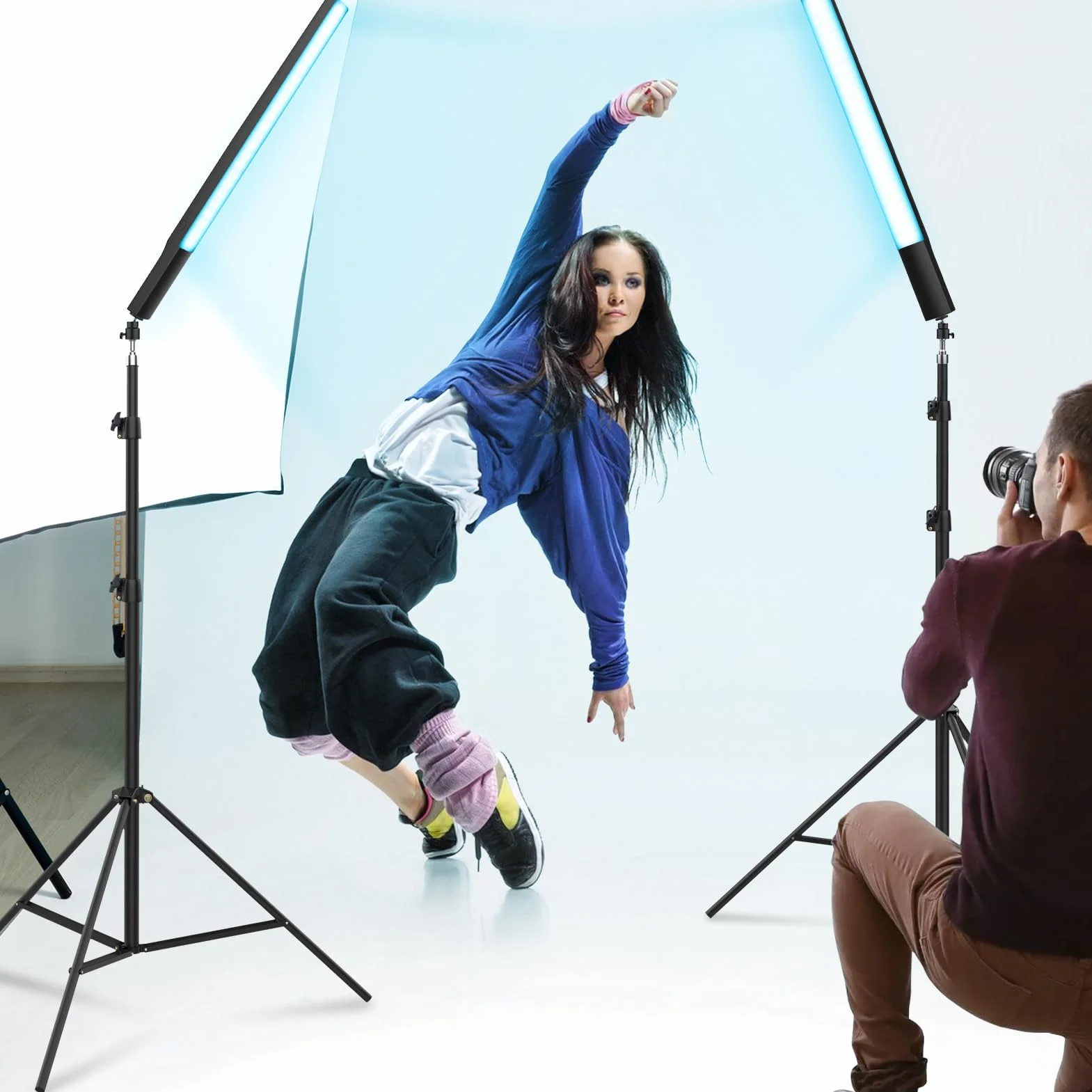 Obeamiu Kit di 2 bacchette luminose RGB per fotografia, dimmerabili, 2500-8500 K, con batteria da 8000 mAh, barra luminosa da studio con borsa per il trasporto per registrazione video, fotografia,