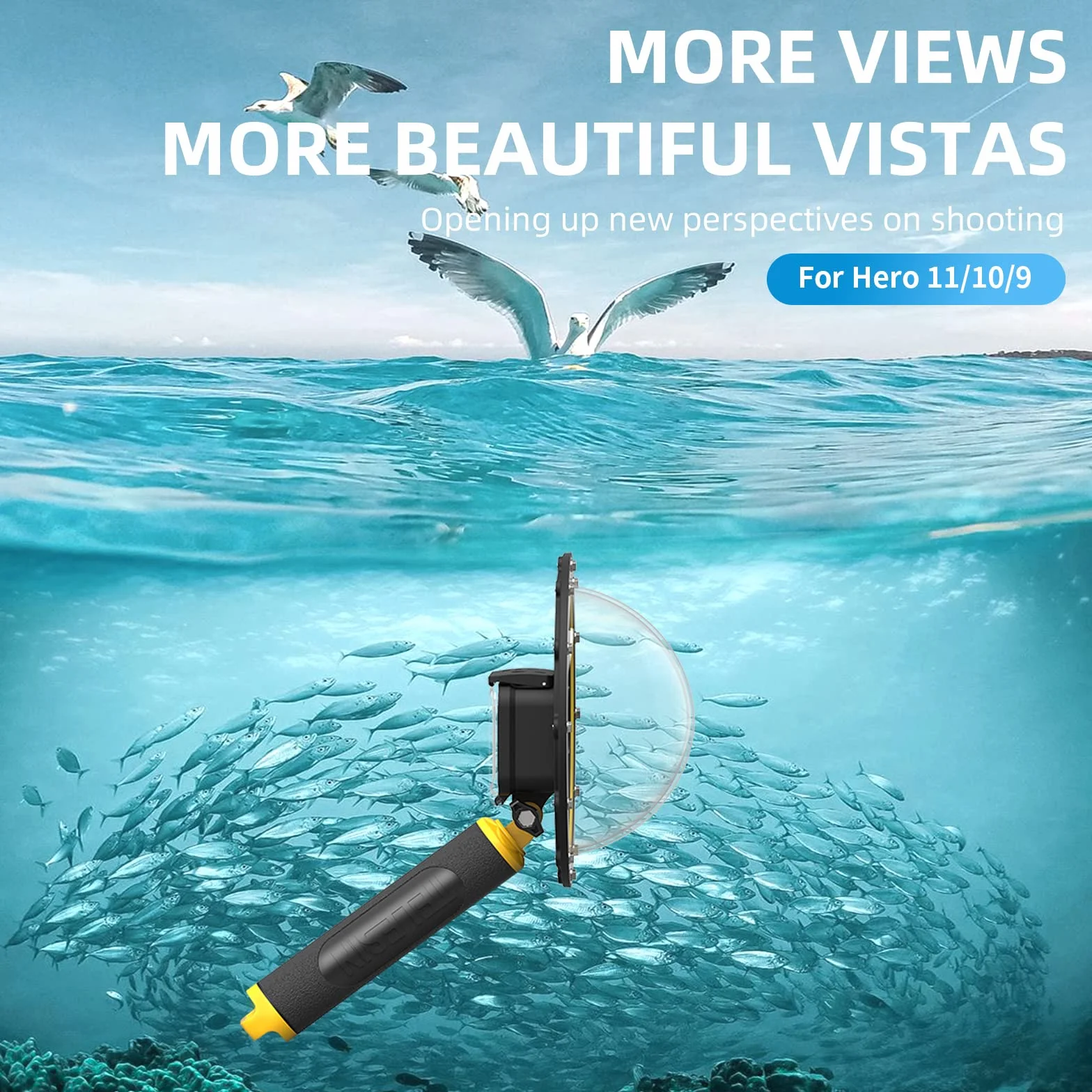 TELESIN Dome Port per GoPro Hero 12/11/10/9, Custodia impermeabile 6 pollici con galleggiante Impugnatura compatibile con GoPro hero11 con Pistola a grilletto e Presa Subacquea Fotografia Subacquea