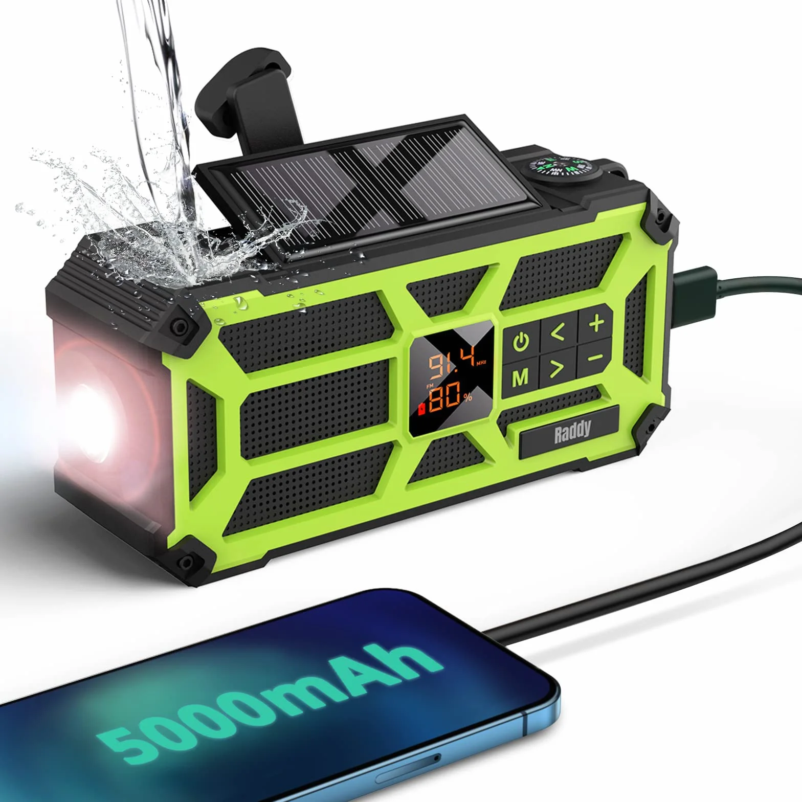 Raddy SW5 Radio Dinamo Impermeabile IPX5 AM/FM Portatile Emergenza Solare 5000mAh Powerbank