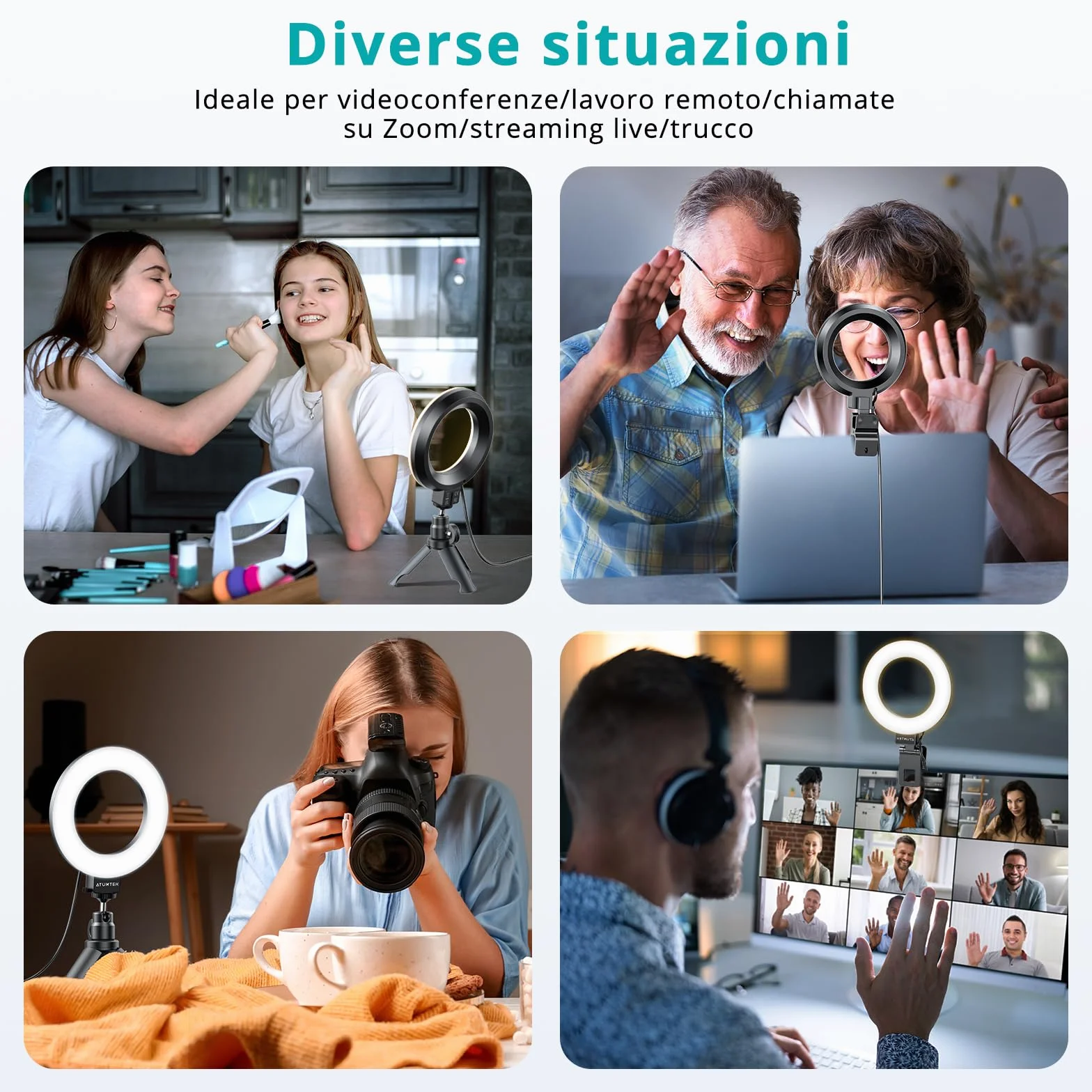 ATUMTEK Luce ad Anello con Clip e Treppiede, Luce Video per Monitor Laptop, Luce Webcam con 3 Colori Dimmerabili e 10 Livelli di Luminosità per Lavoro Remoto/Chiamate Zoom/Live Streaming
