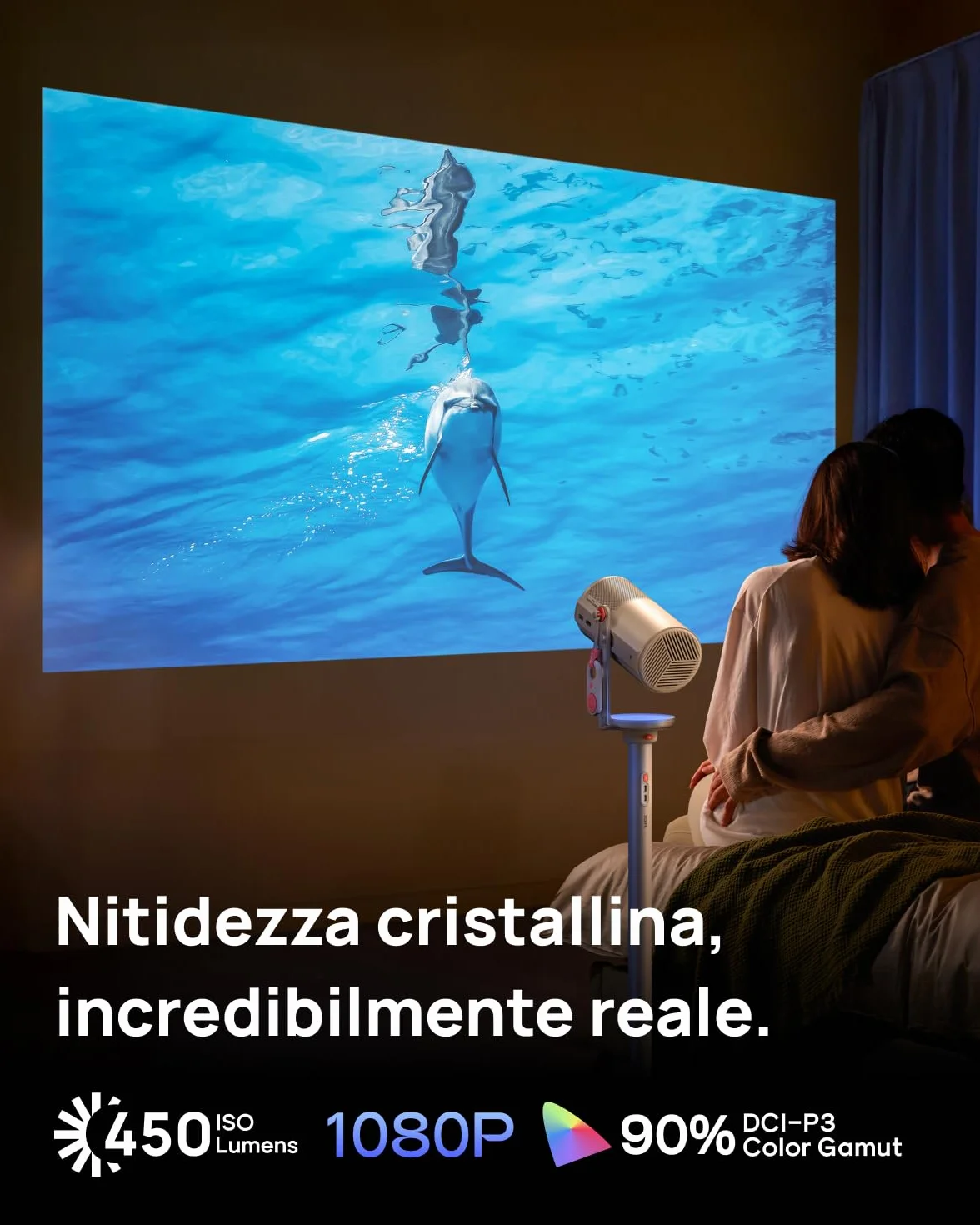 XGIMI MoGo 4 2025 NUOVO Proiettore Portatile con Base PowerBase, 5 Ore di Autonomia, Google TV con Netflix con Licenza, Supporto Regolabile a 360°, 450 Lumen ISO, 2 x 6W Harman Kardon