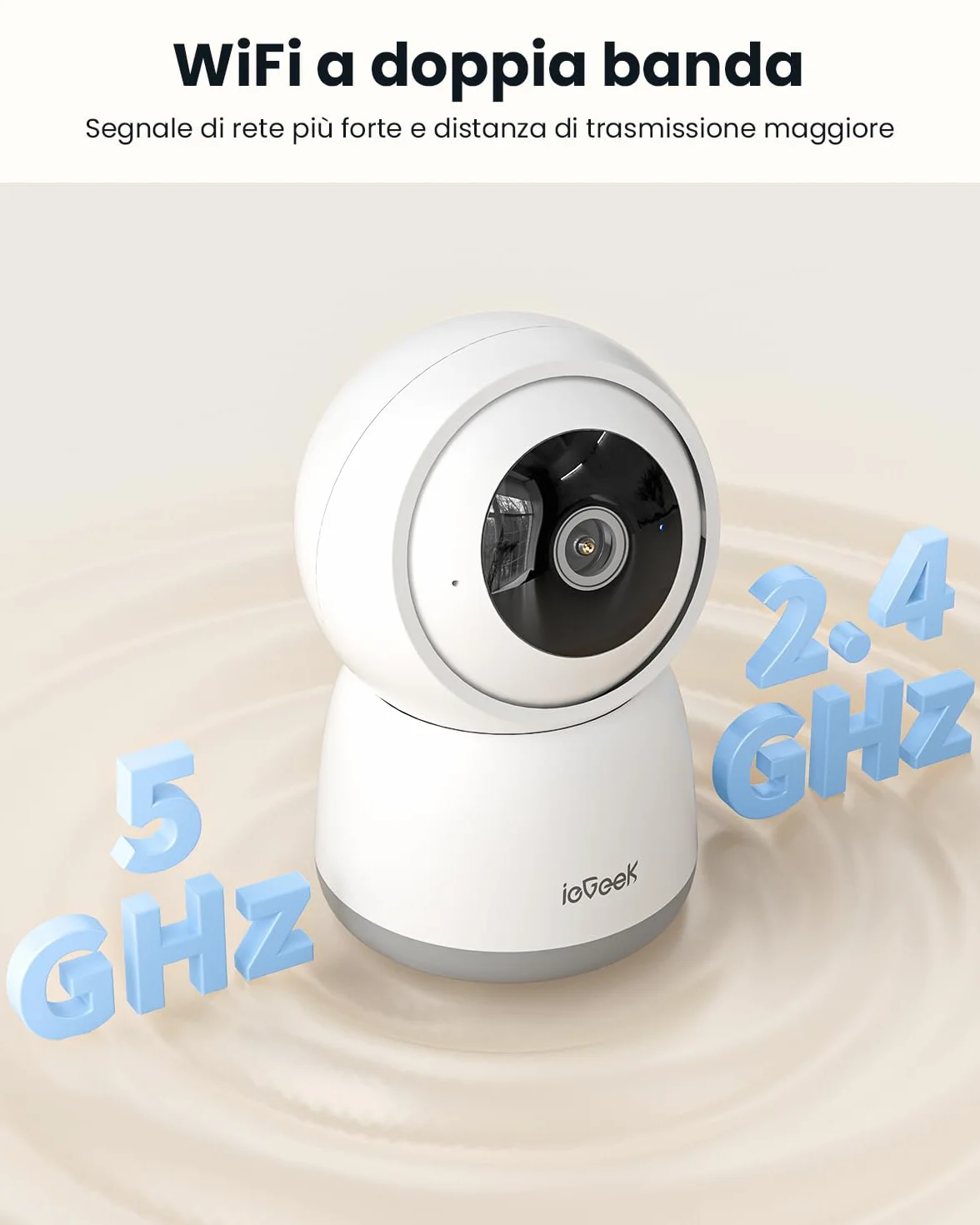 ieGeek 2K Telecamera WiFi Interno 2,4/5GHz, Videocamera Sorveglianza Interne con Tracciamento Automatico e Rotazione a 360°, Registrazione 24/7, Visione Notturna, Audio Bidirezionale, SC1, Bianco/2pcs