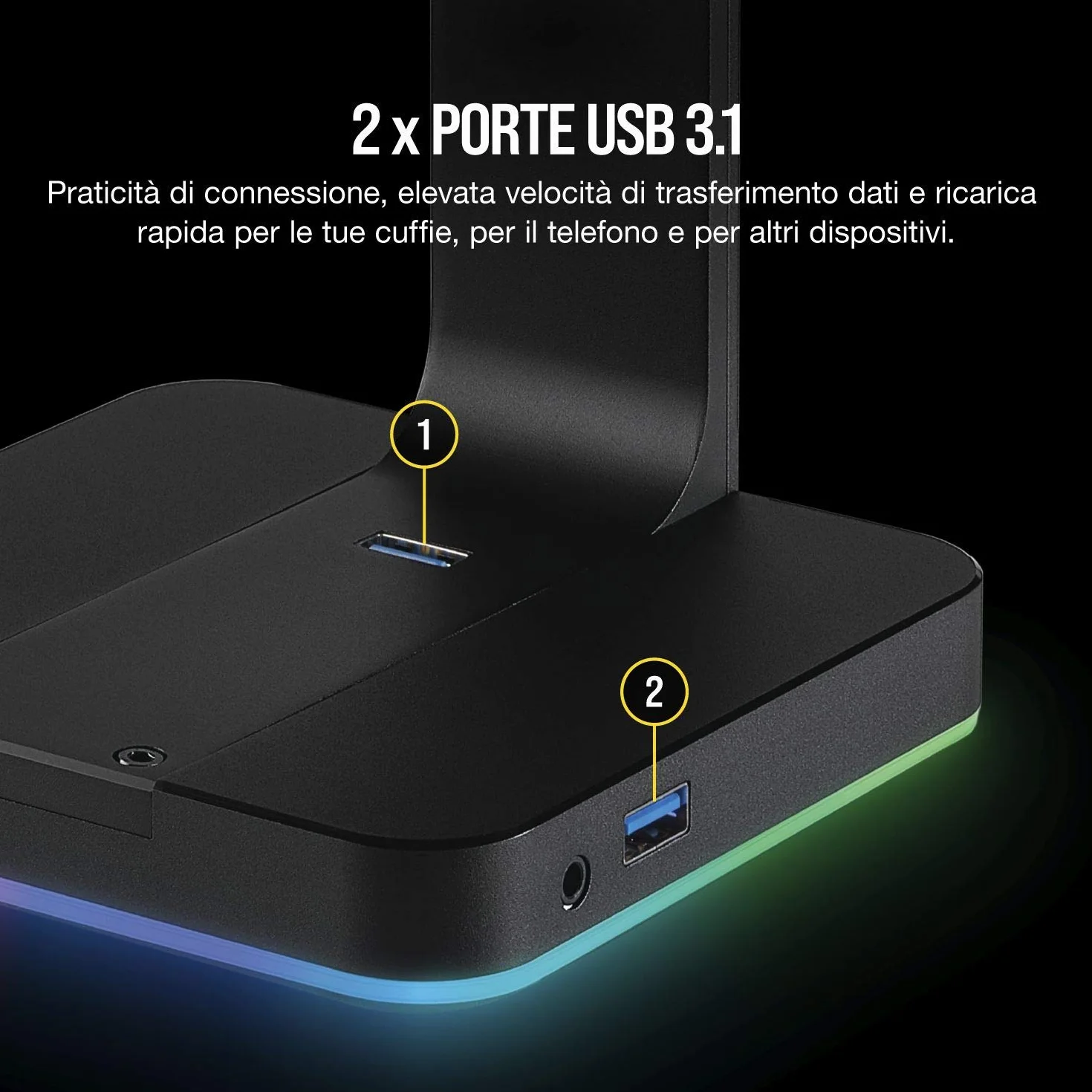 Corsair ST100 RGB Porta Cuffie Premium con Scheda Audio 7.1 Surround Integrata, Nero