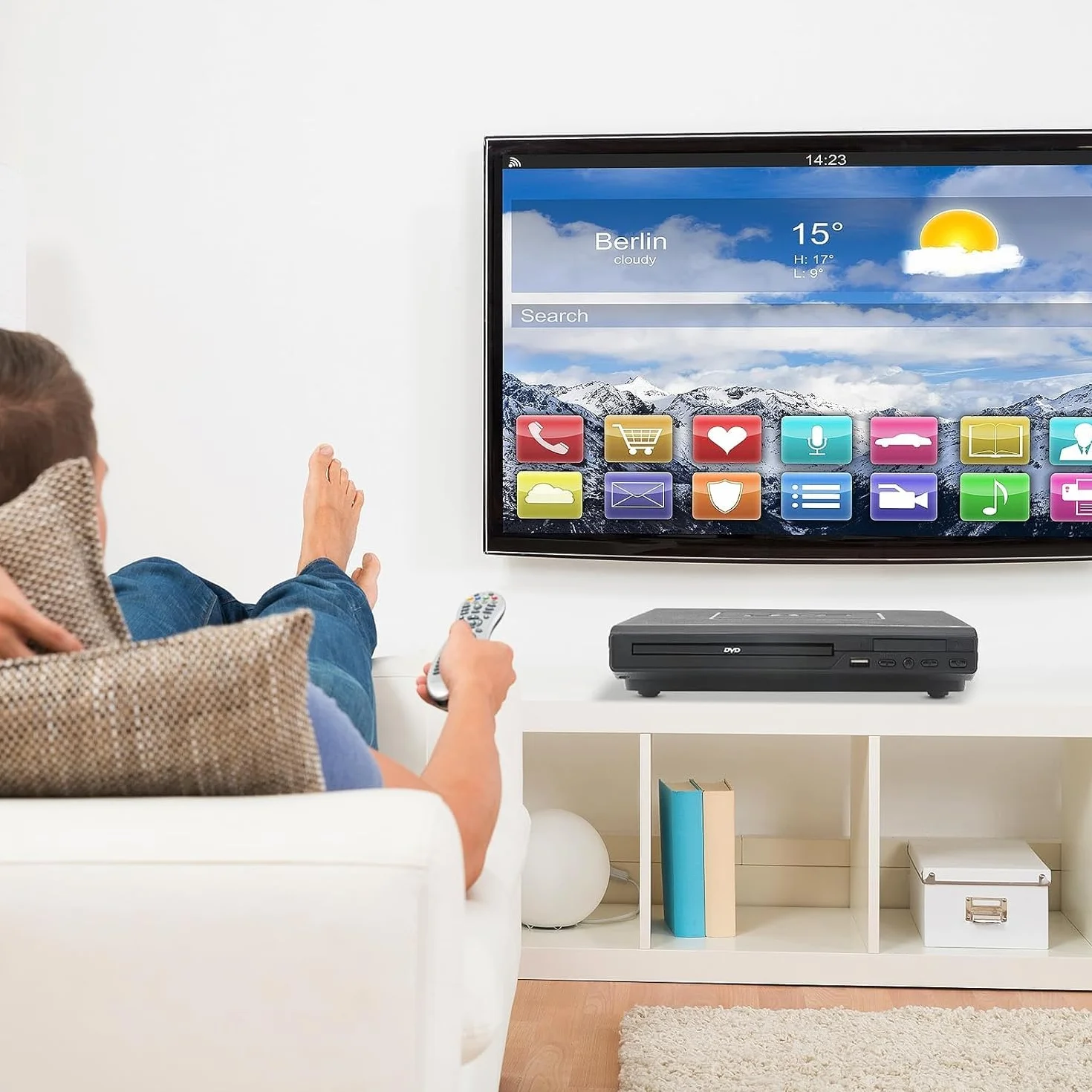 NCONCO Lettore DVD, lettore DVD VCD per TV con cavo AV, lettore CD USB, lettore multifunzione con telecomando per impianto stereo domestico