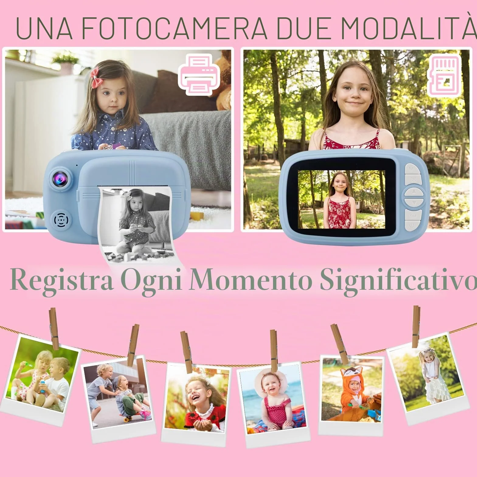 Fotocamera Istantanea per Bambini, 3.5 Pollici/1080P Digitale Macchina Fotografica Bambini con 32GB SD e 4 Rotolo di Carta, Fotocamere Istantanee Regalo per Ragazze Ragazzi dai 3-14 Anni (Blu)