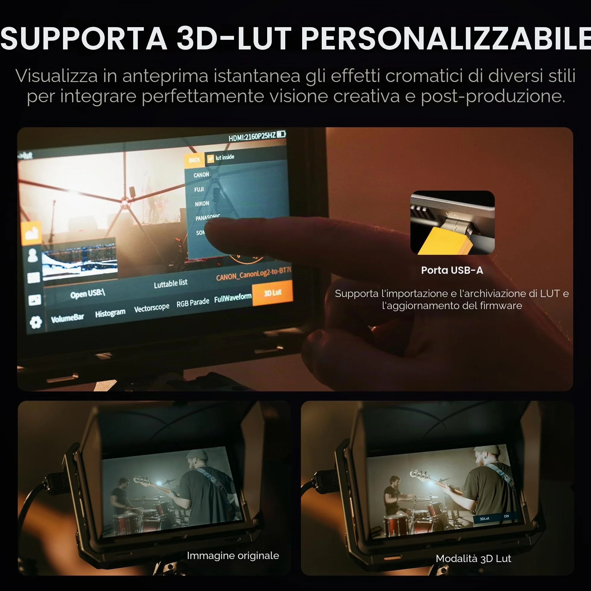 VILTROX DC-X2 Monitor da Campo per Fotocamera 2000 Nits 6" HDR Touchscreen DSLR Camera Monitor con1920x1080 IPS 4K HDMI Loop in/Out Forma d'onda LUT 3D Video Peaking Focus Assist Batteria Paraluce