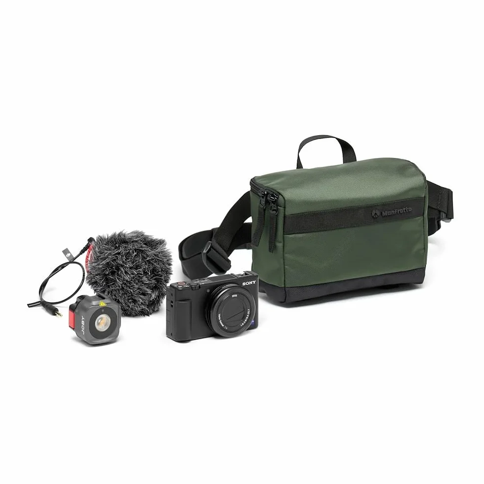 Manfrotto Zaino Street Slim per fotocamera mirrorless e reflex, accesso anteriore e posteriore, inserti rimovibili per fotocamera e laptop, zaino compatto per accessori fotografici, verde