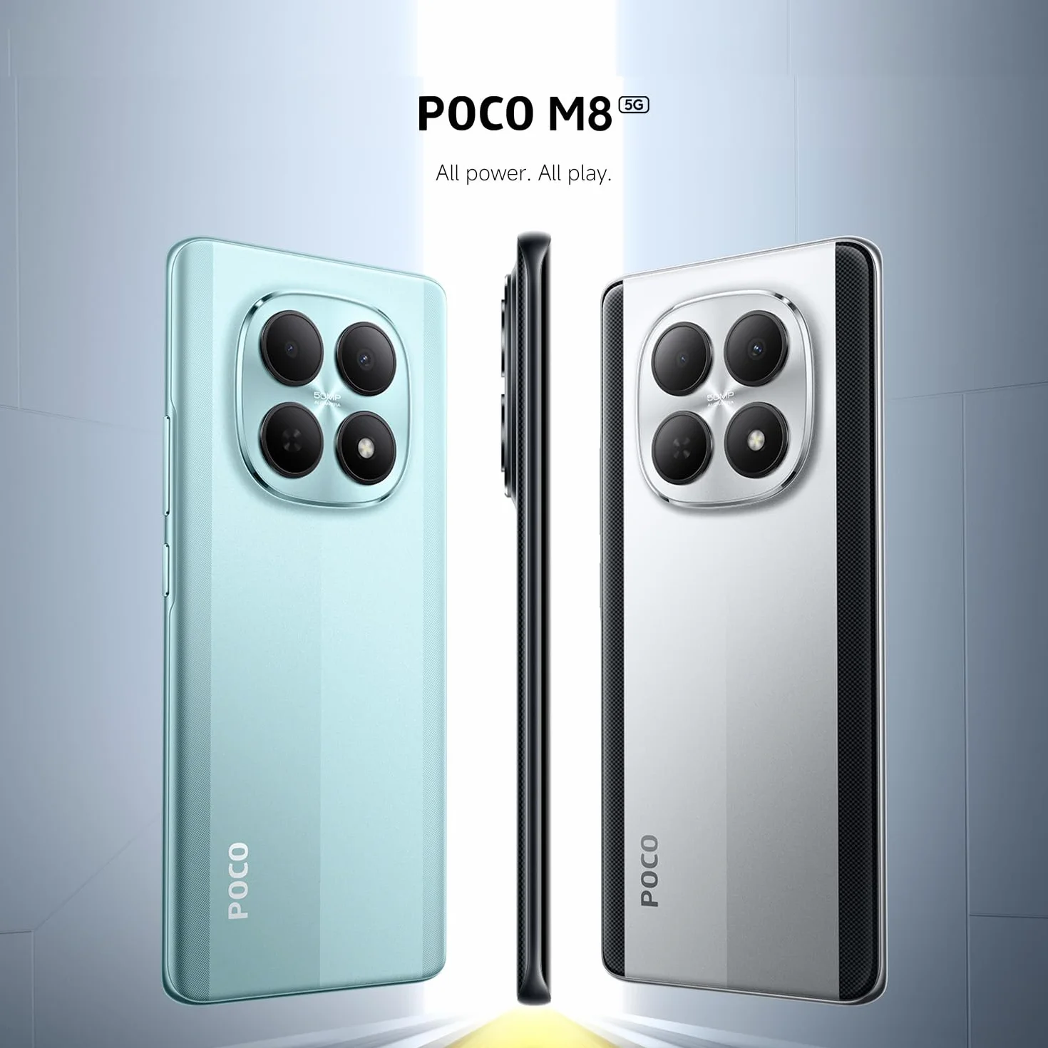 XIAOMI POCO M8 5G, Smartphone 8+256GB, Display AMOLED FIoW 6,77" 120Hz, Snapdragon® 6 Gen 3, Doppia fotocamera AI 50MP, Design curvo 3D da 7,35 mm, Nero, Garanzia 2 anni, Caricatore non incluso