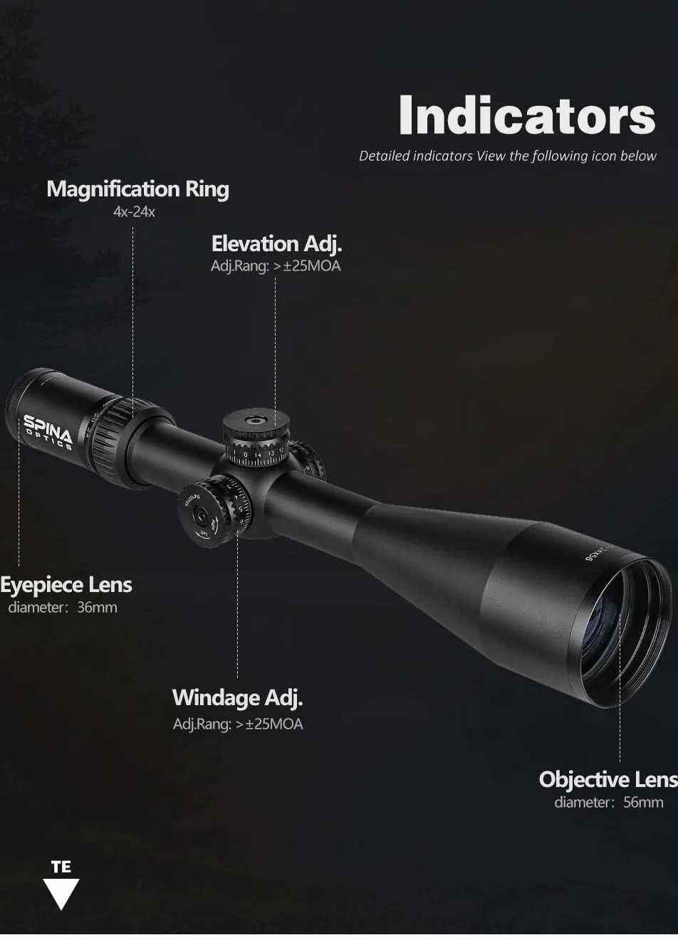 SPINA OPTICS 4-24X56 SF Mire ottiche da caccia Reticolo in vetro con torrette laterali di parallasse Ripristino Tubo da 30 mm Riflescope