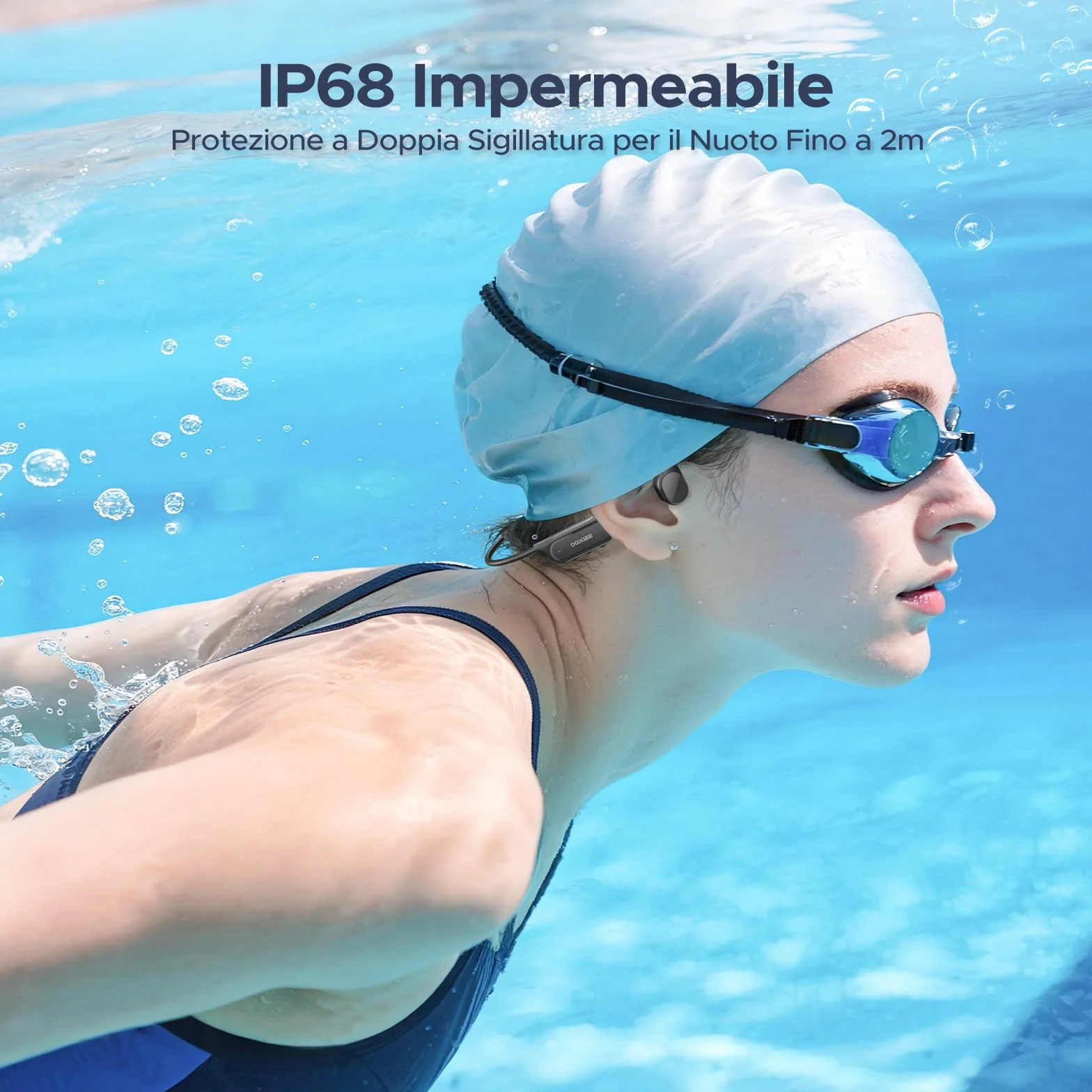 Cuffie a Conduzione Ossea, 10 Ore di Autonomia, IP68 Cuffie Sport Running Inalámbrico Bluetooth 5.4 con Auricolari Aperti e Doppia Modalità MP3 da 32GB per Ciclismo, Nuoto Sott'acqua, Fitness