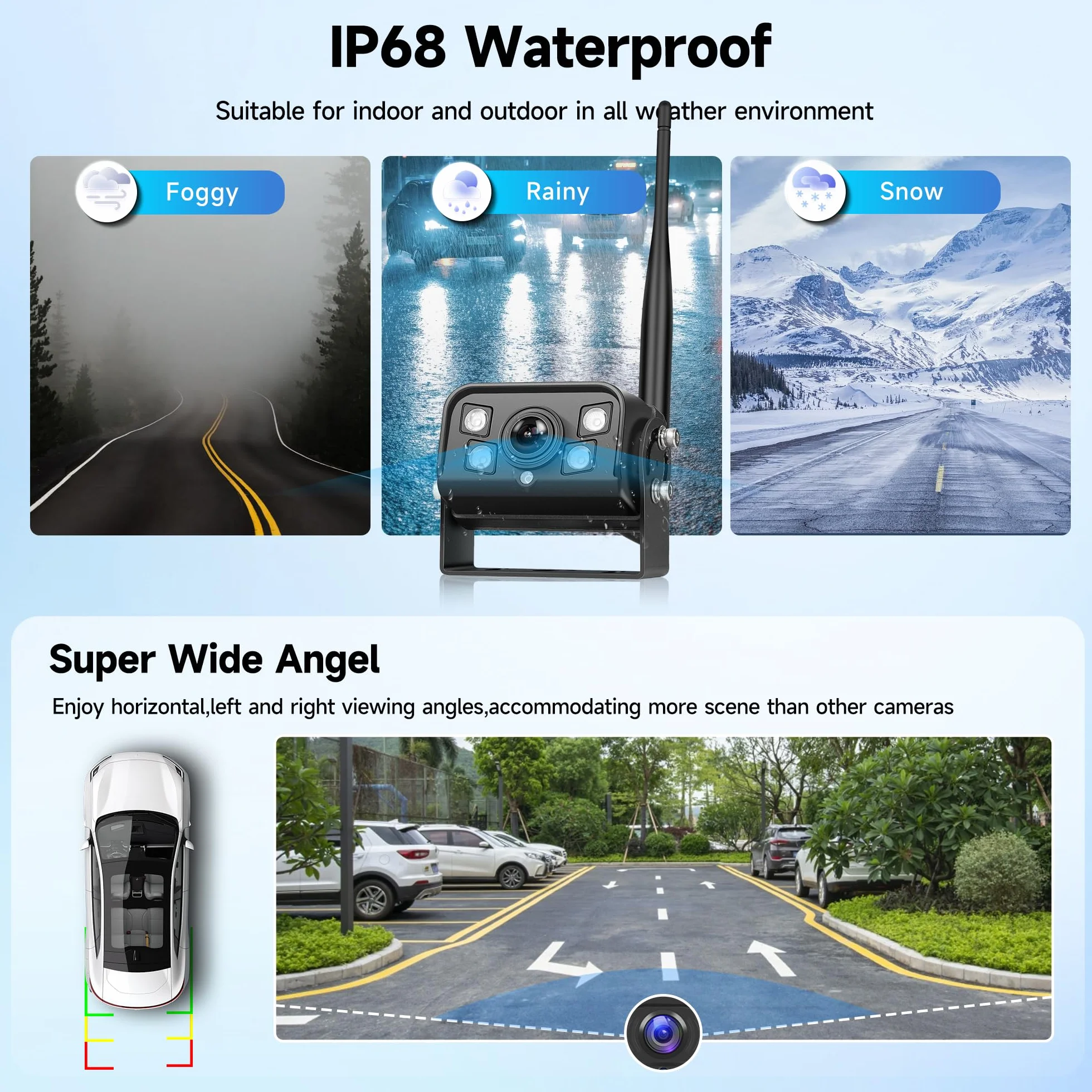 Wireless Digitale Telecamera Posteriore 2 Camera Kit con 9 Pollici IPS Monitor, Telecamera Posteriore IP68 Impermeabile, Visione Notturna, Image Flip, BSD, Loop Video, per Camion/Rimorchi/Camper/Bus