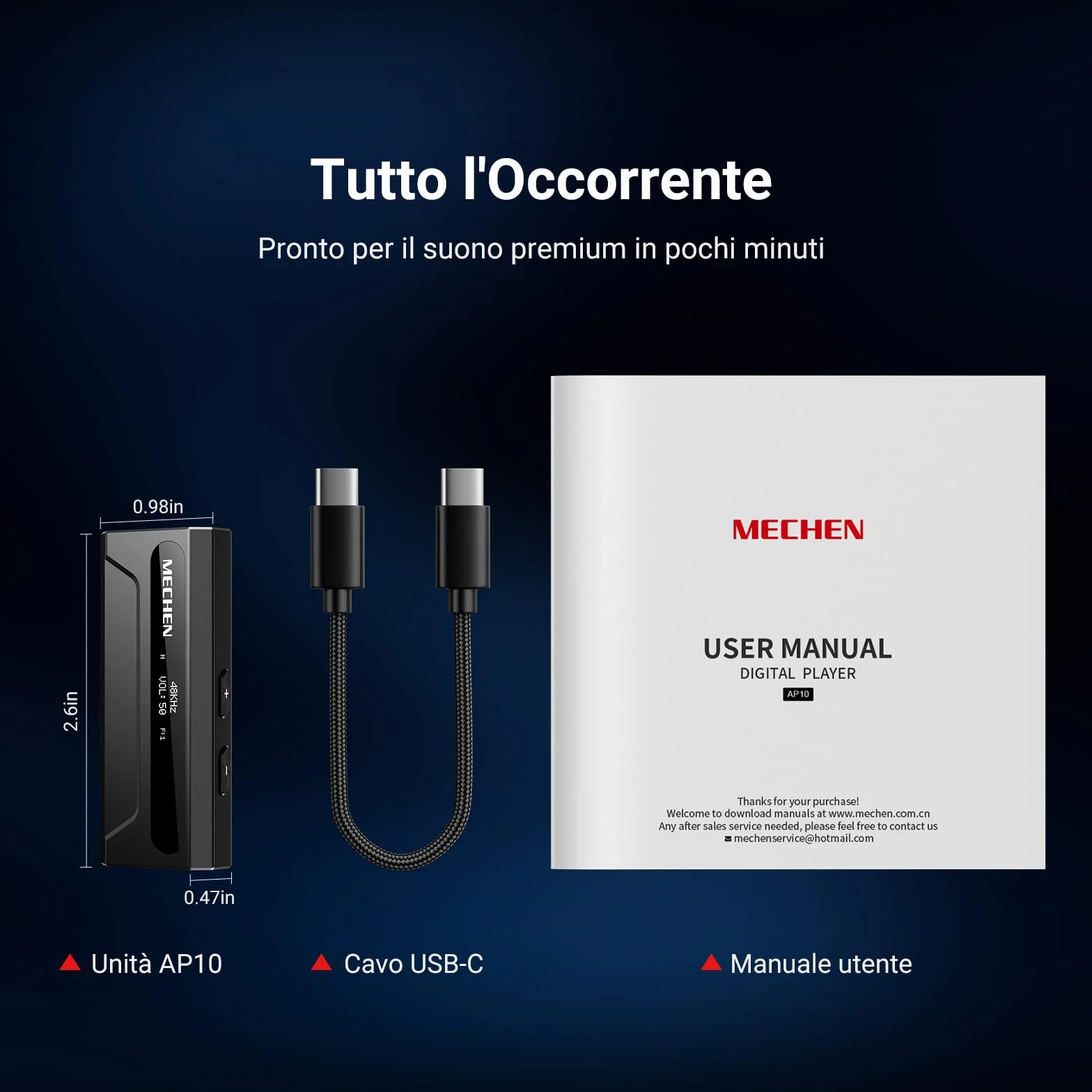 MECHEN AP10 Amplificatore per Cuffie DAC con ES9028Q2M & ES9603Q, Supporta 384kHz/DSD256, Doppie Uscite 3,5mm+4,4mm, per Smartphone/PC/Laptop/Player