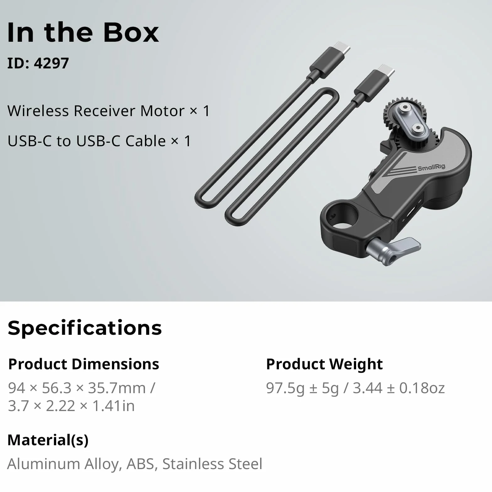 SMALLRIG Wireless Receiver Motor (Lite), Coppia di Picco di 4,3 kgf.cm, Supporta la Ricarica Rapida PD e QC, Bassa Latenza e Controllo Preciso, Design Compatto, per Obiettivi DSLR e Cine - 4297