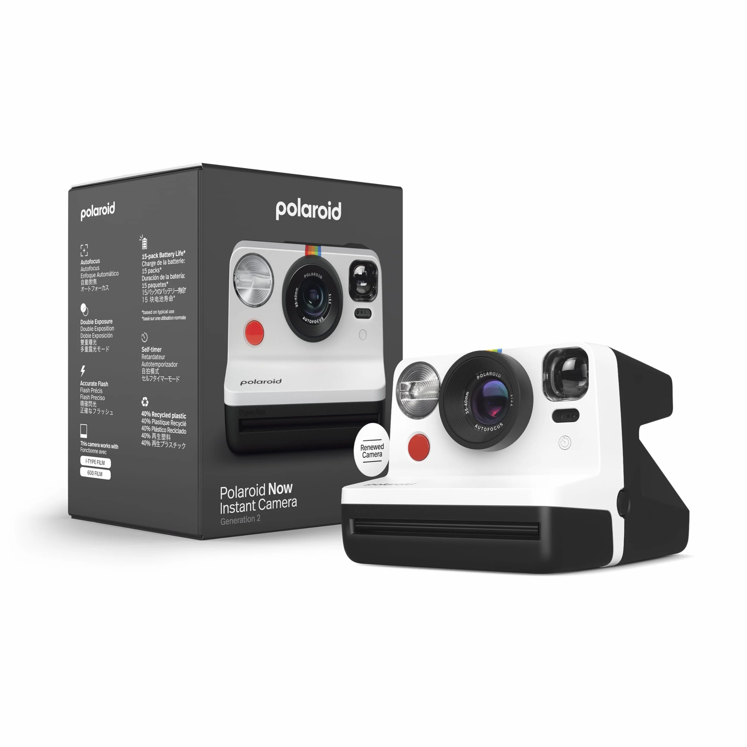 Polaroid Now Generation 2 macchina fotografica istantanea Nero Bianco Ricondizionato