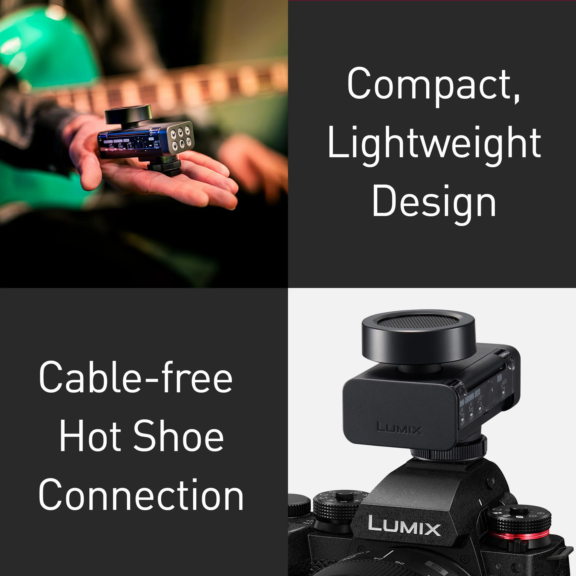Panasonic Lumix DMS1 microfono digitale shotgun, 32 bit float, audio a 4 canali, 6 modalità direzionali, wireless, riduzione di vento e distorsioni, con custodia smart