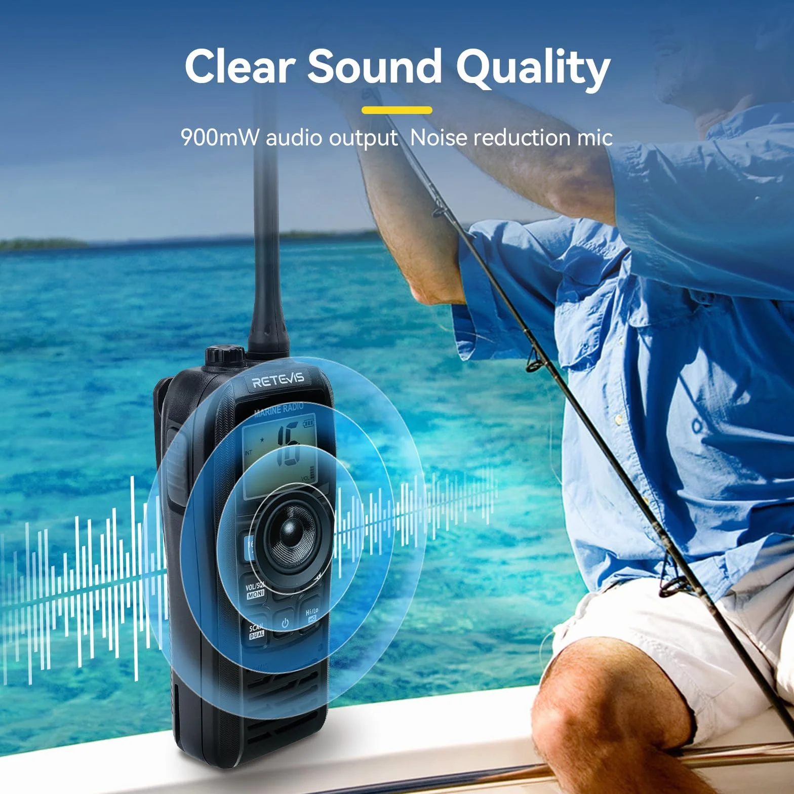 Retevis RM22 VHF Marino Portatile Walkie Talkie Impermeabile IP67 Galleggiante 2200 mAh 88 Canali Radio Marina Bidirezionale