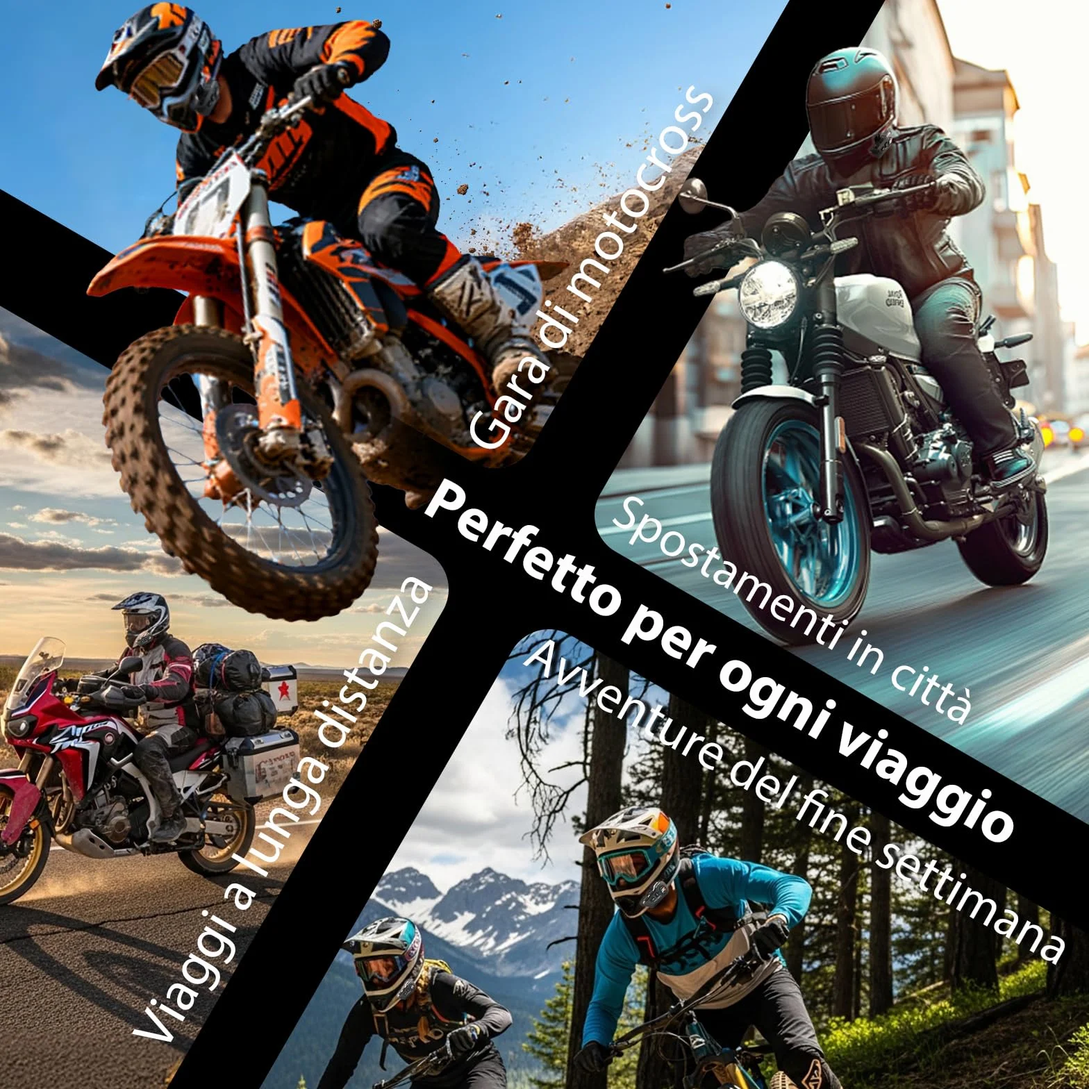 Moman Auricolare Casco Moto-1000mAh Batteria, RS-H4P Cuffie Casco Moto Doppia Riduzione del Rumore con Hi-Fi Microfono Morbida/Dura FM/RGB/IPX6/Controllo Musica/Vocale AI Auricolari Moto Per Singola