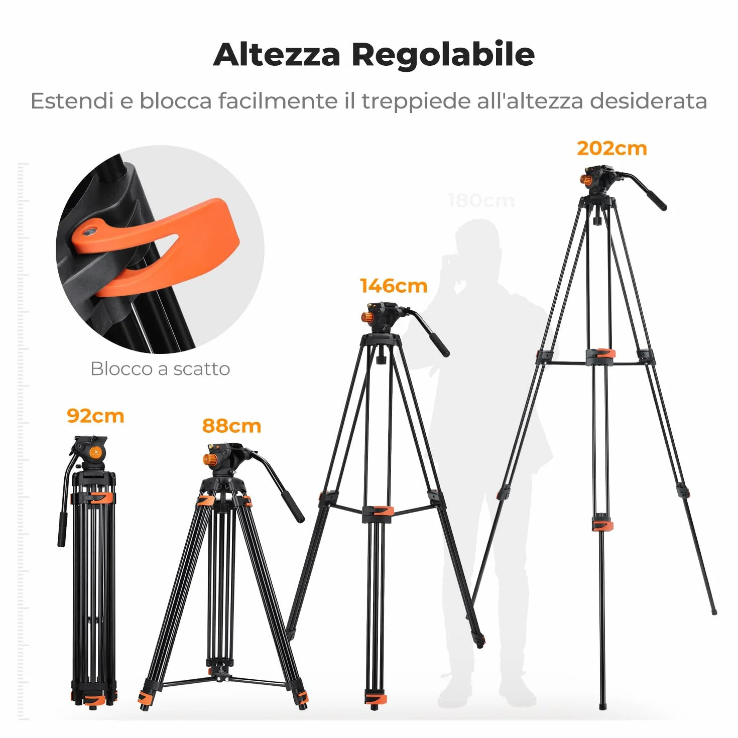 K&F CONCEPT Treppiede Video 202cm, Treppiede Fotocamera in Alluminio con Testa Fluida, Cavalletto Fotografico con Piastra a Sgancio Rapido, Compatibile con Viedocamera/DSLR Canon Nikon Sony, Max 8kg