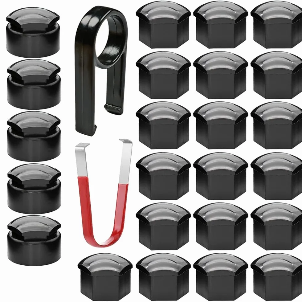 Gebildet 24pz Copridadi Ruota 17mm (5pz Tappo Bullone Antifurto + 19pz Tappo Bullone Normale) Copridadi Esagonali per Pneumatici con Set di Strumenti di Rimozione per Auto (Nero)