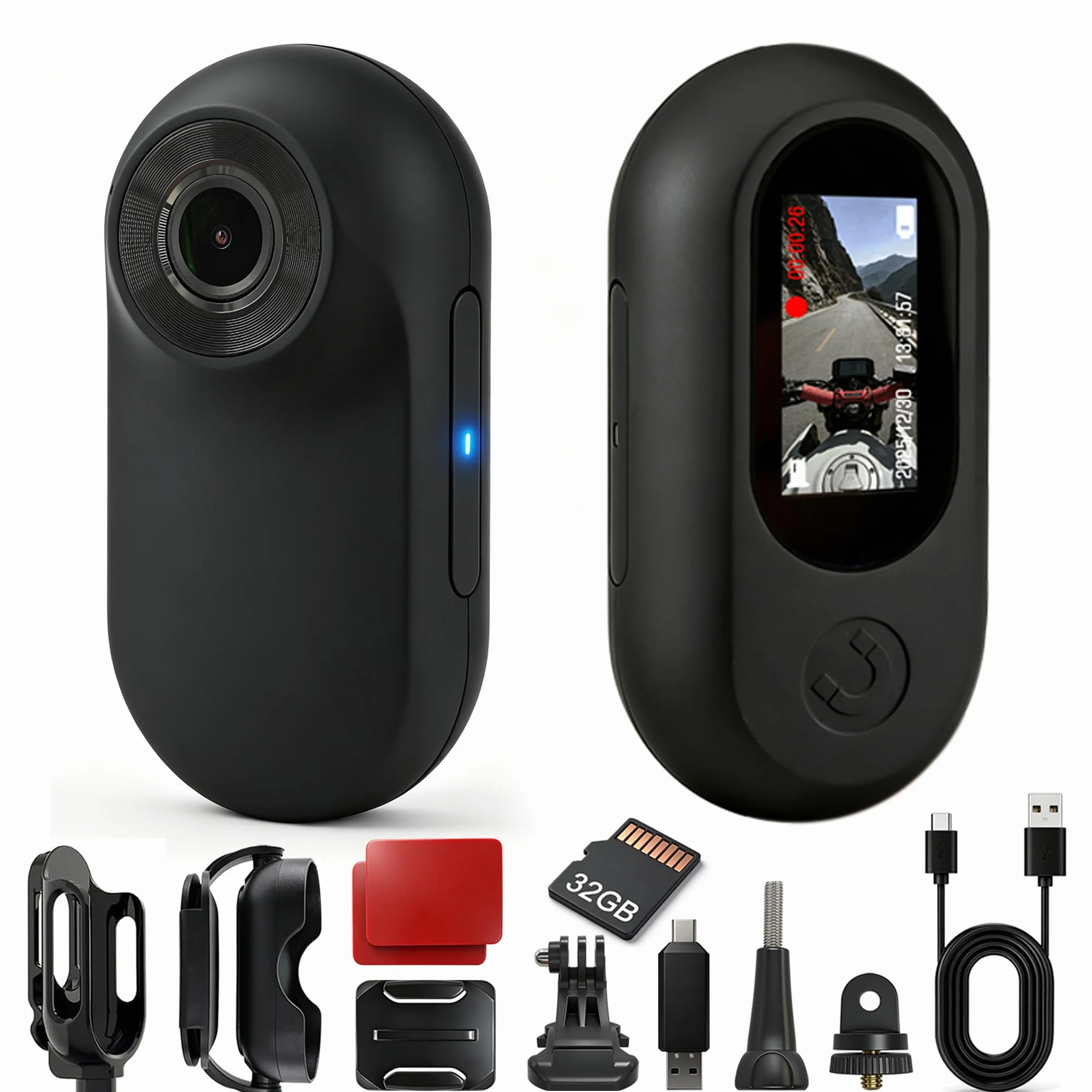 Body Cam, Action Cam Compatta con Microfono, POV Camera 32GB Incluse, Bodycam Fissaggio Magnetico, per Casco Moto, Bici, Sport Estremi e Vlogging (Nero)