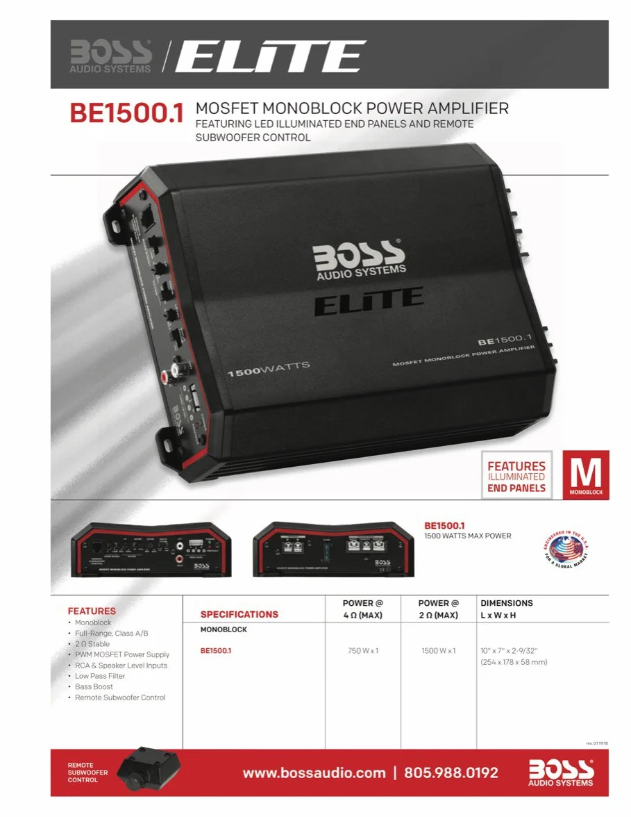 Boss Audio Elite 1x325W RMS Monoblocco A/B MOSFET 5 Anni Garanzia
