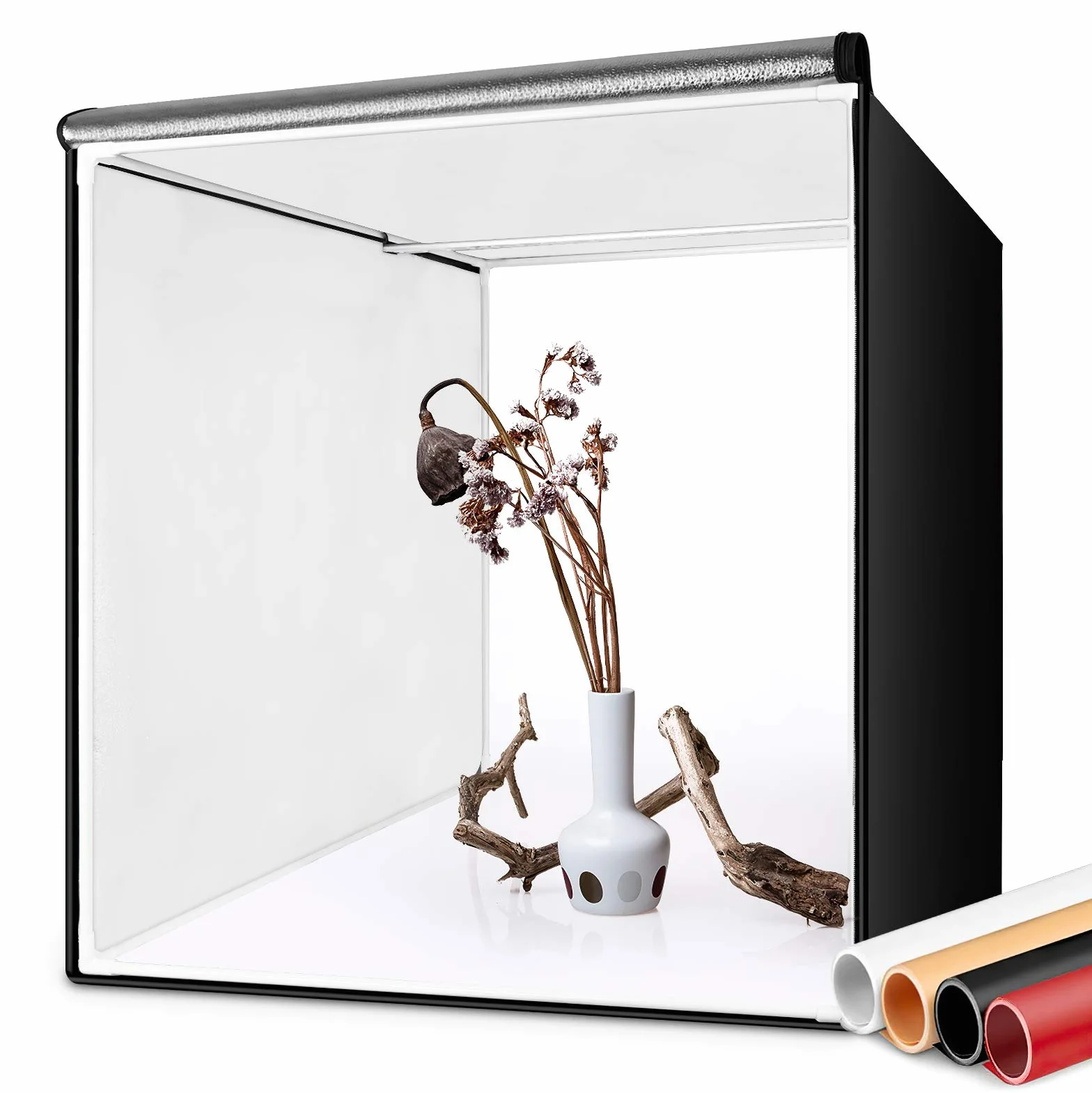 FOSTIAN Portatile Tenda Studio 60x60x60cm/24''x24''x24'' Photo Studio Box, Professionale per Fotografia con Luci LED 5500K, Borsa Portatile e 4 Sfondi di Colore (Bianco, Nero, Arancione, Rosso)