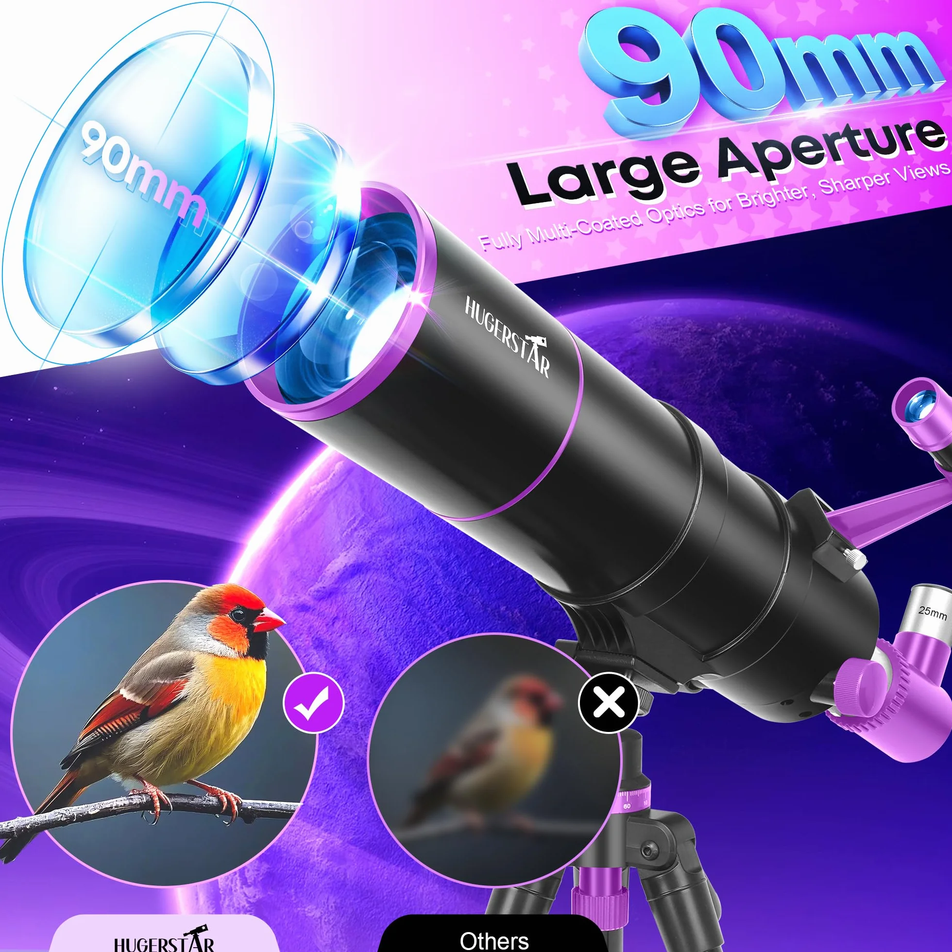 Telescopio Astronomico Professionale per Adulti e Bambini, 90/550mm Telescopio Rifrattore Portatile per Principianti con Treppiede Regolabile, Filtro Lunare, Adattatore Telefonico e Borsa