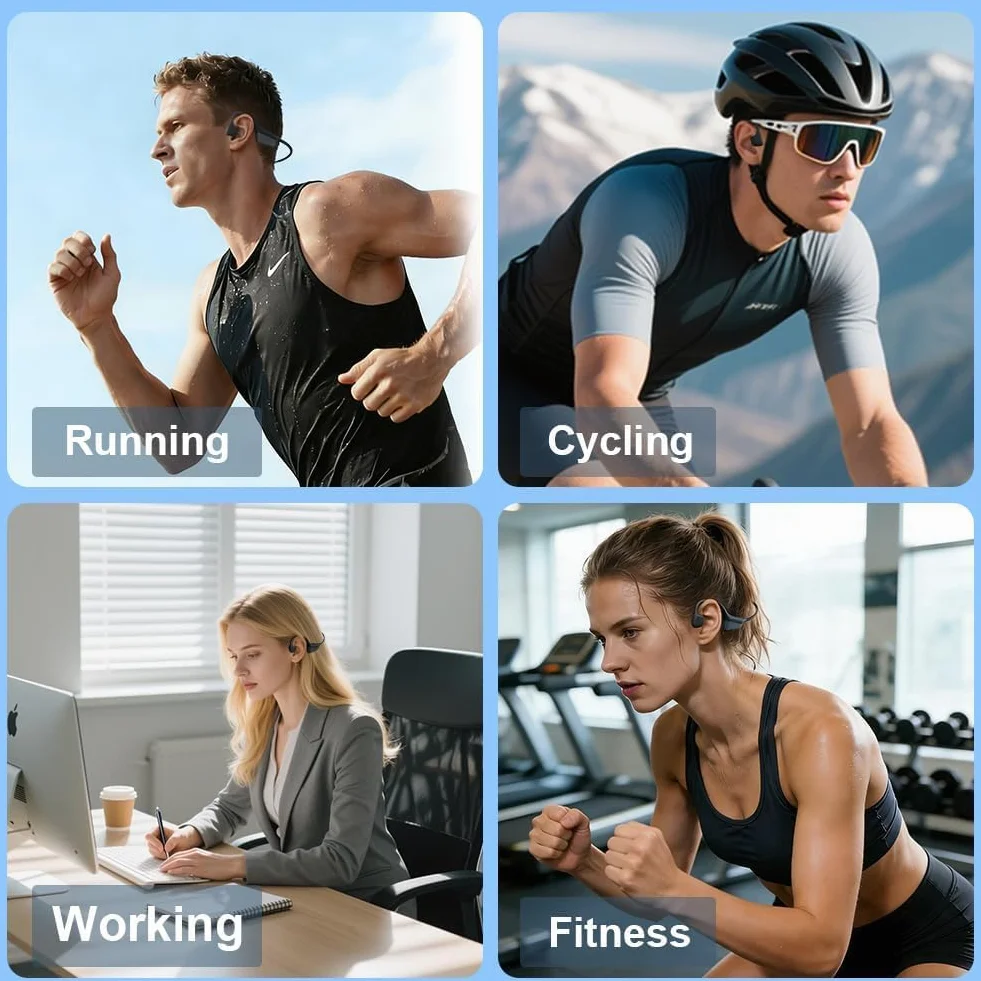 Cuffie Conduzione Ossea, Bluetooth 5.3, Auricolari Sportivi Bluetooth Open-ear, IPX5 Impermeabili, Autonomia 10 Ore, Qualità Audio HD, Open-ear Cuffie Per Corsa Ciclismo Guida Fitness (Nero)