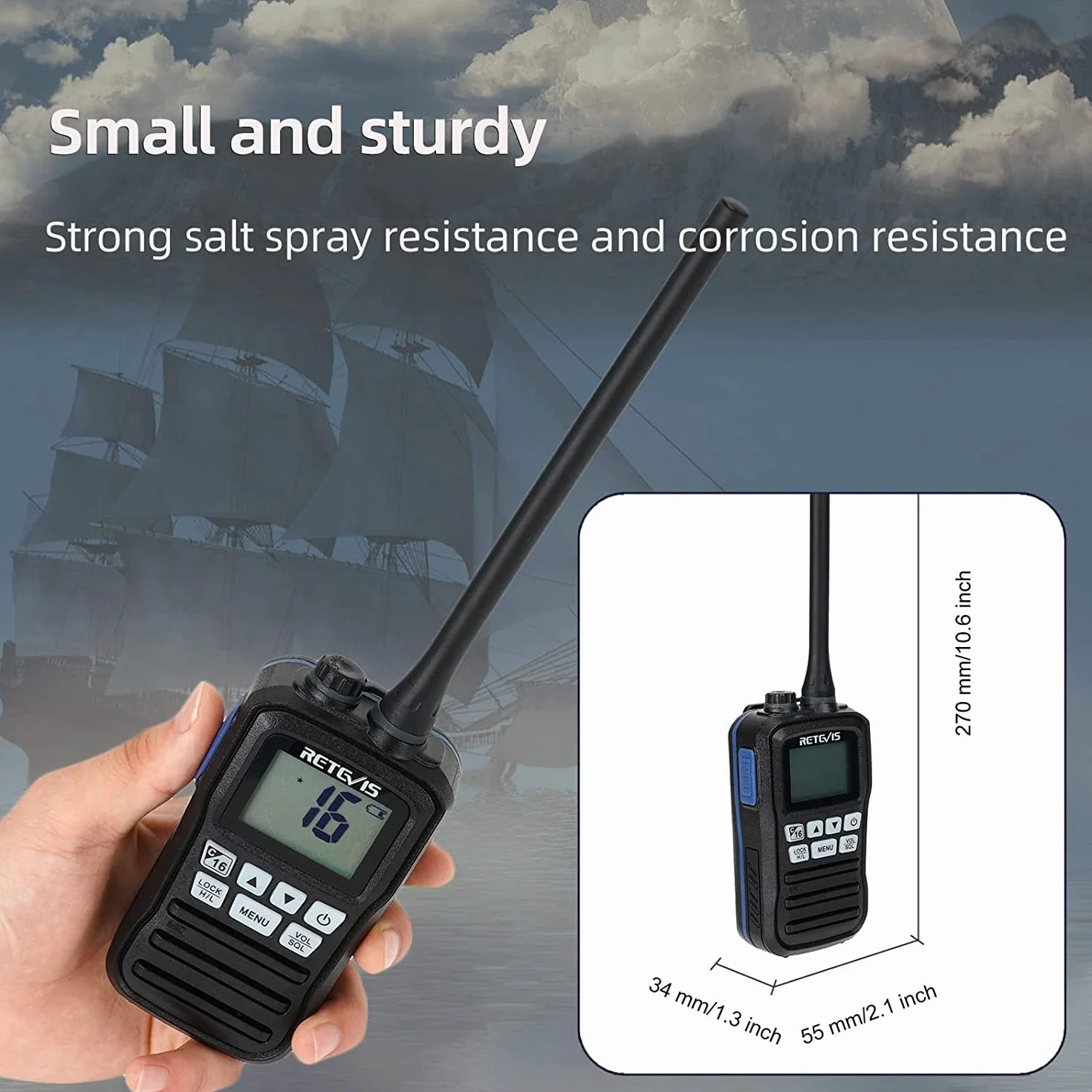 Retevis RM01 Marine Walkie Talkie, IP67 VHF Marino Portatile Impermeabile, Vibrazione, Galleggiante 88 Canali, Radio Bidirezionale per Kayak e Pesca in Barca (Nero, 1 Pz)