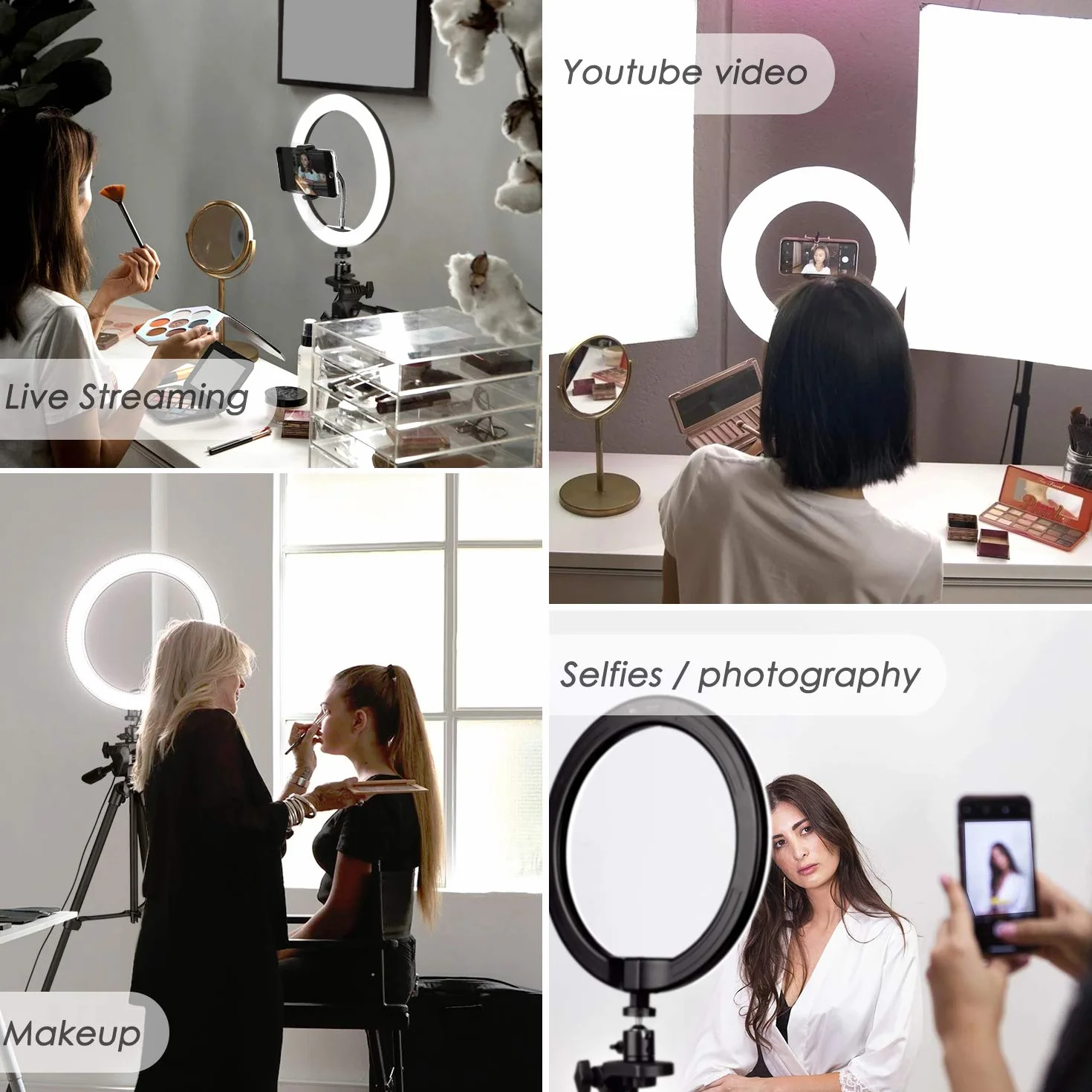 10" Ring Light, Luce Per Selfie Telecomando con Trepiedi per Cellulari, 3000k-5600k 3 Modalità e 10 Luminosità, Luce ad Anello USB per Tik Tok/Youtube/Trucco/Selfi