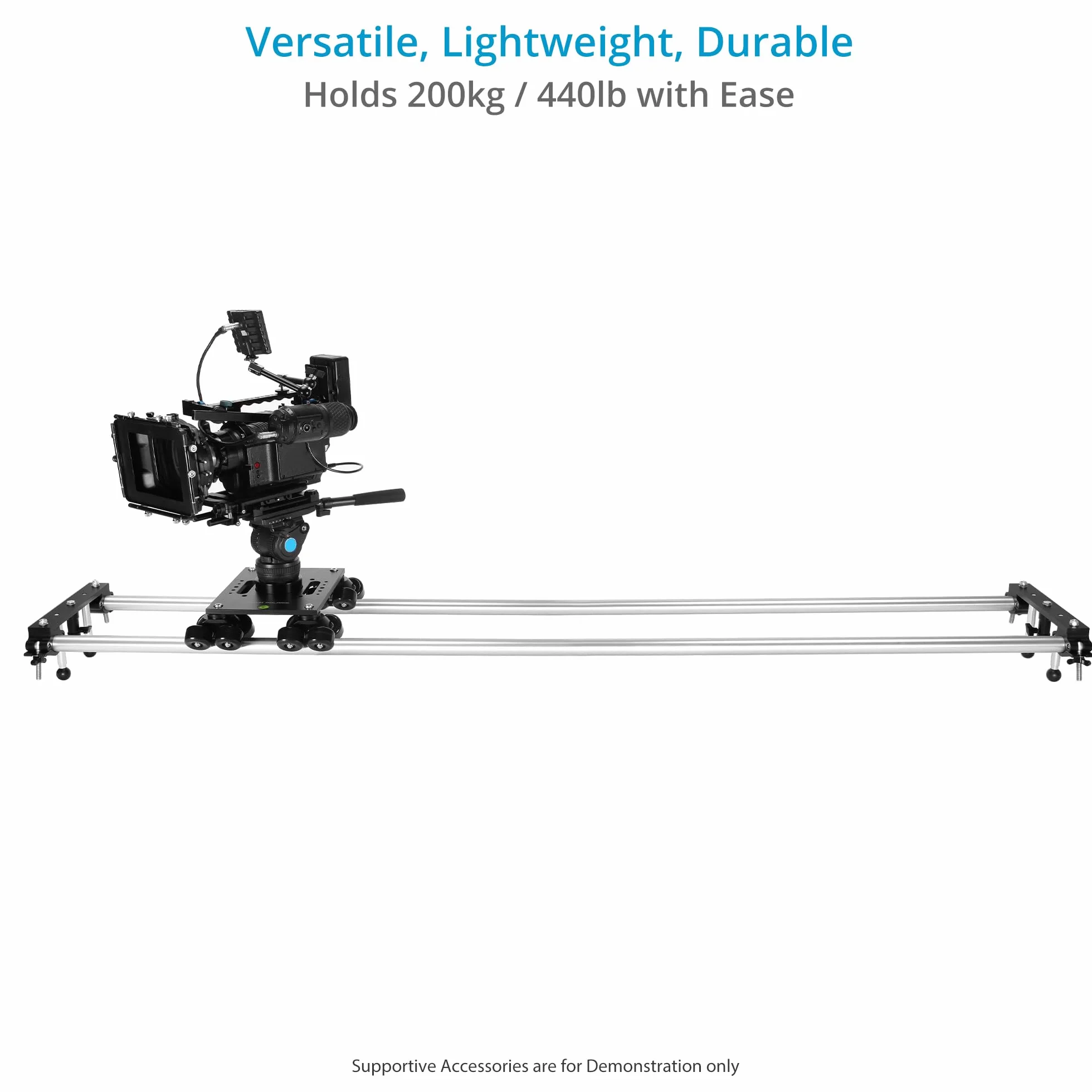 PROAIM Polaris Carrello portatile per videocamera con estremità binari universali. Diametro binario: 1,5"-1,98". Include adattatori per ciotola da 75 e 100mm. Carico utile fino a 200kg/440lb.