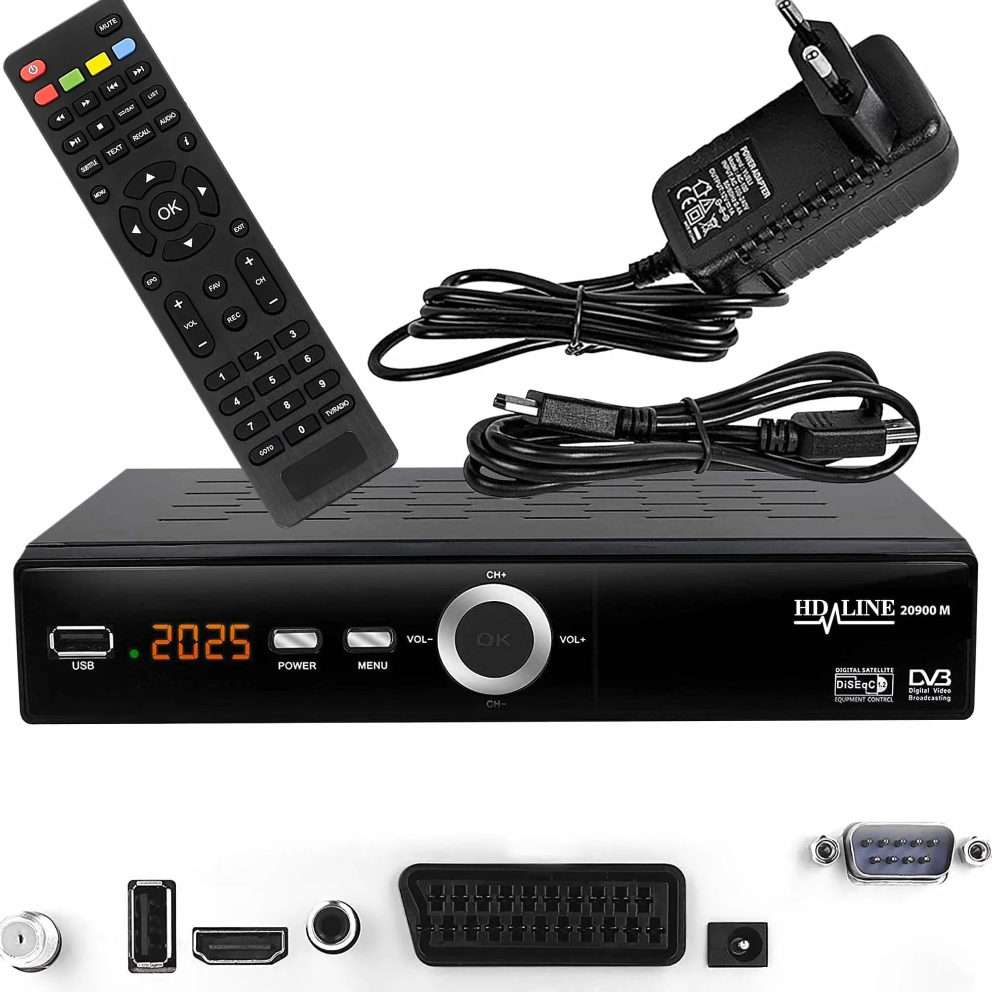 Hd-line 20900 Ricevitore Satellitare DVB S2 per satelliti digitali SAT (DVB-S/S2, HDMI, SCART, 2 x USB 2.0, Full HD 1080p) (preprogrammato per Astra Hotbird e Türksat)