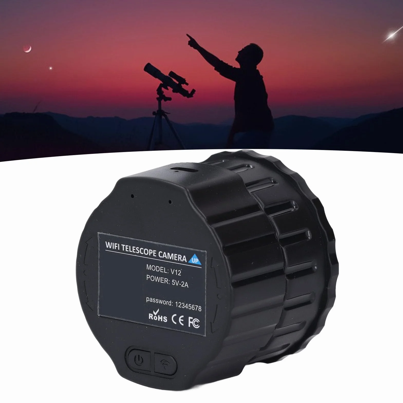 Telecamera WiFi, Oculare Elettronico Wireless, Registrazione Video 2K e Foto da 24 MP per Telescopi da 24 Mm-50 Mm, per Astrofotografia, Birdwatching (Nessuna memoria)