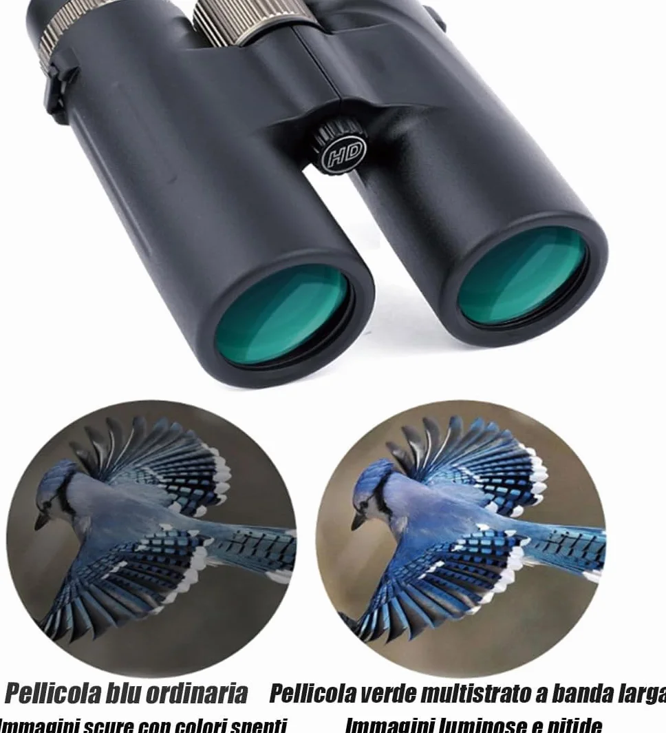 Warmax Fernglas 12x42 Wasserdicht Talon HD Fernglas Mit Entfernungsmesser & Nachtsicht, HD Feldstecher Ferngläser Mit Bak4 Prisma FMC Objektiv (Grün-A)