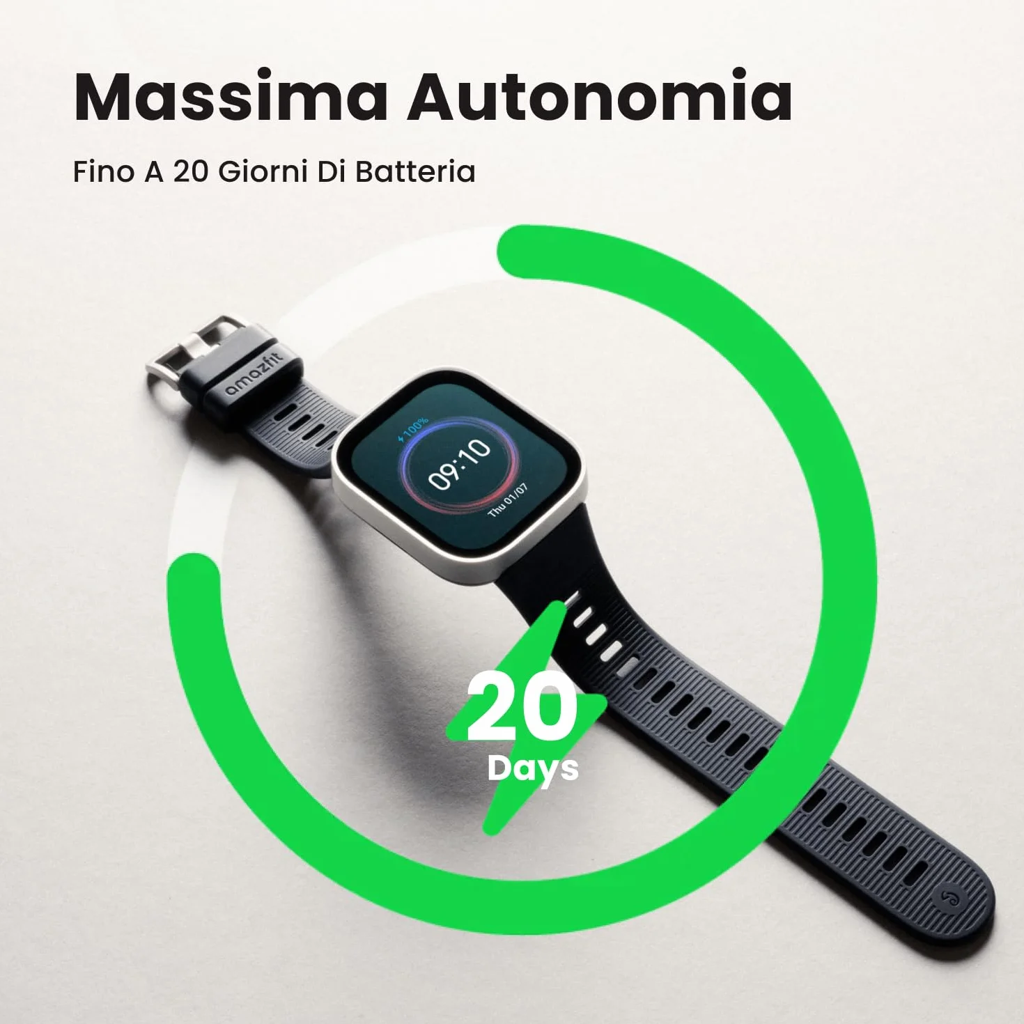 Amazfit Bip Max 50mm Smartwatch, Display AMOLED da 2.07", Autonomia fino a 20GG, GPS, 4GB, Mappe Offline, Fitness Tracker, Hybrid Training, 150+ Modalità Sportive, HYROX, 5 ATM per Android e iPhone