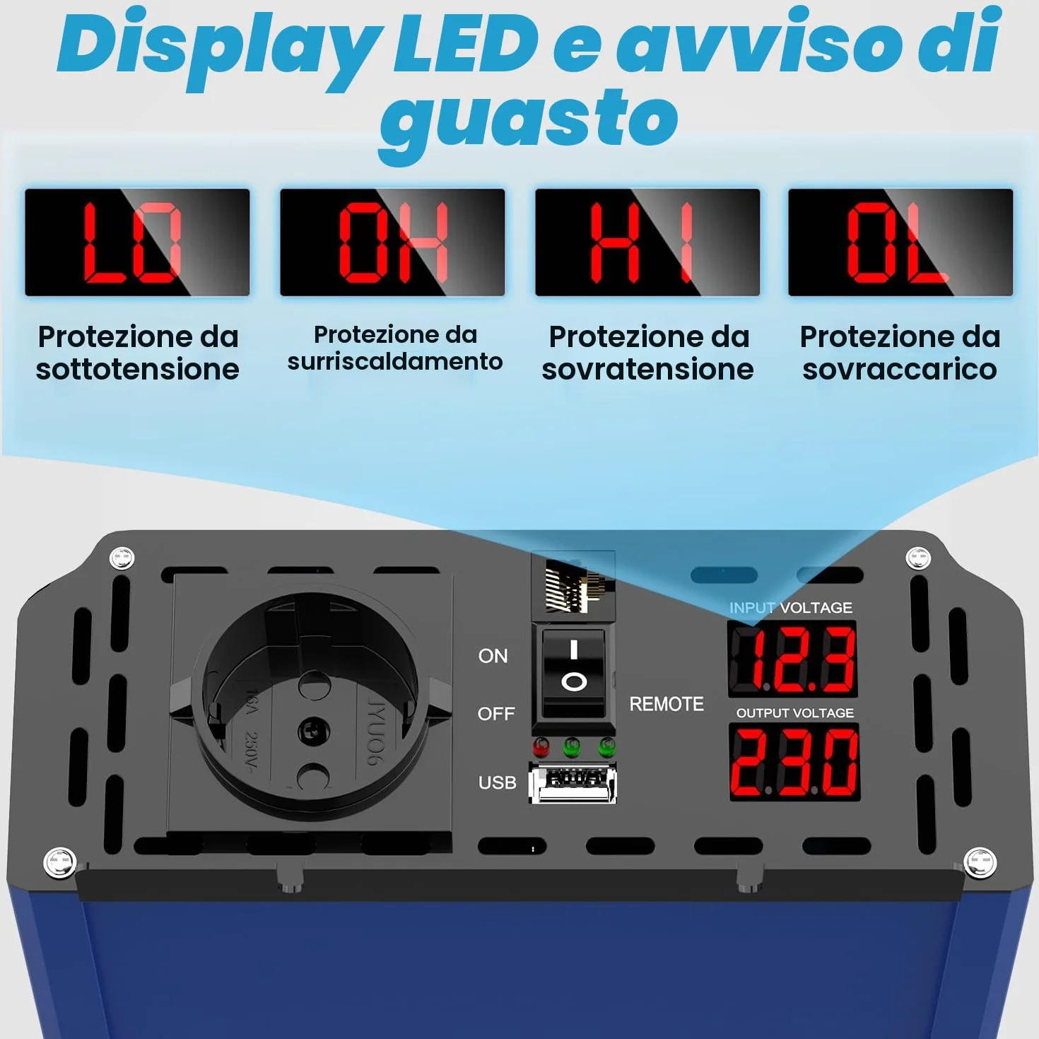 1500W/3000W Inverter 12v 220v Onda Pura Invertitore di Potenza 12v 220V/230V Trasformatore di Potenza Convertitore - Telecomando & USB & EU Presa per Auto Camper Barca