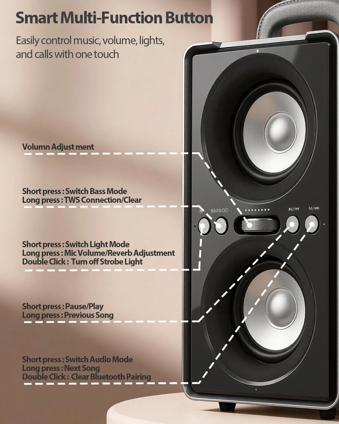 Cassa Bluetooth Portatile, 240W (Peak) Altoparlante Bluetooth Suono Potente e Nitido, Bassi Profondi, 20H, TWS Stereo Speaker, per Party, Campeggio, Spiaggia, Home e Outside (Black)
