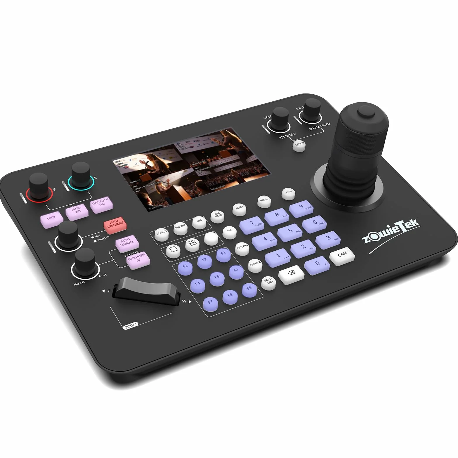 Zowietek Controller PTZ Joystick Keyboard, ZowieKBD, Display LCD da 5 '', Controller automatico di rilevamento telecamera PTZ, controllo di gruppo, uscita HDMI, VISCA/PELCO, Tally,NDI|HX3 aggiornabile