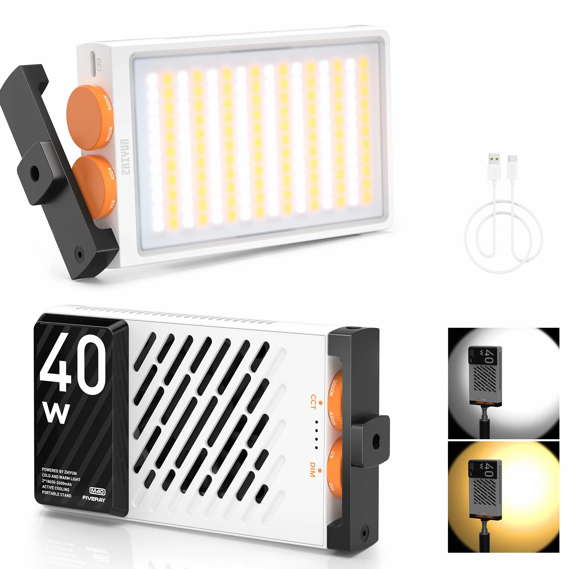 ZHIYUN FIVERAY M40 [Ufficiale] Luce Video LED, 40w Luce Portatile per Fotocamera, 14000 Lux, CRI≥96, TLCI≥97, Illuminazione Fotografica per Live Streaming/YouTube/TikTok, 320g