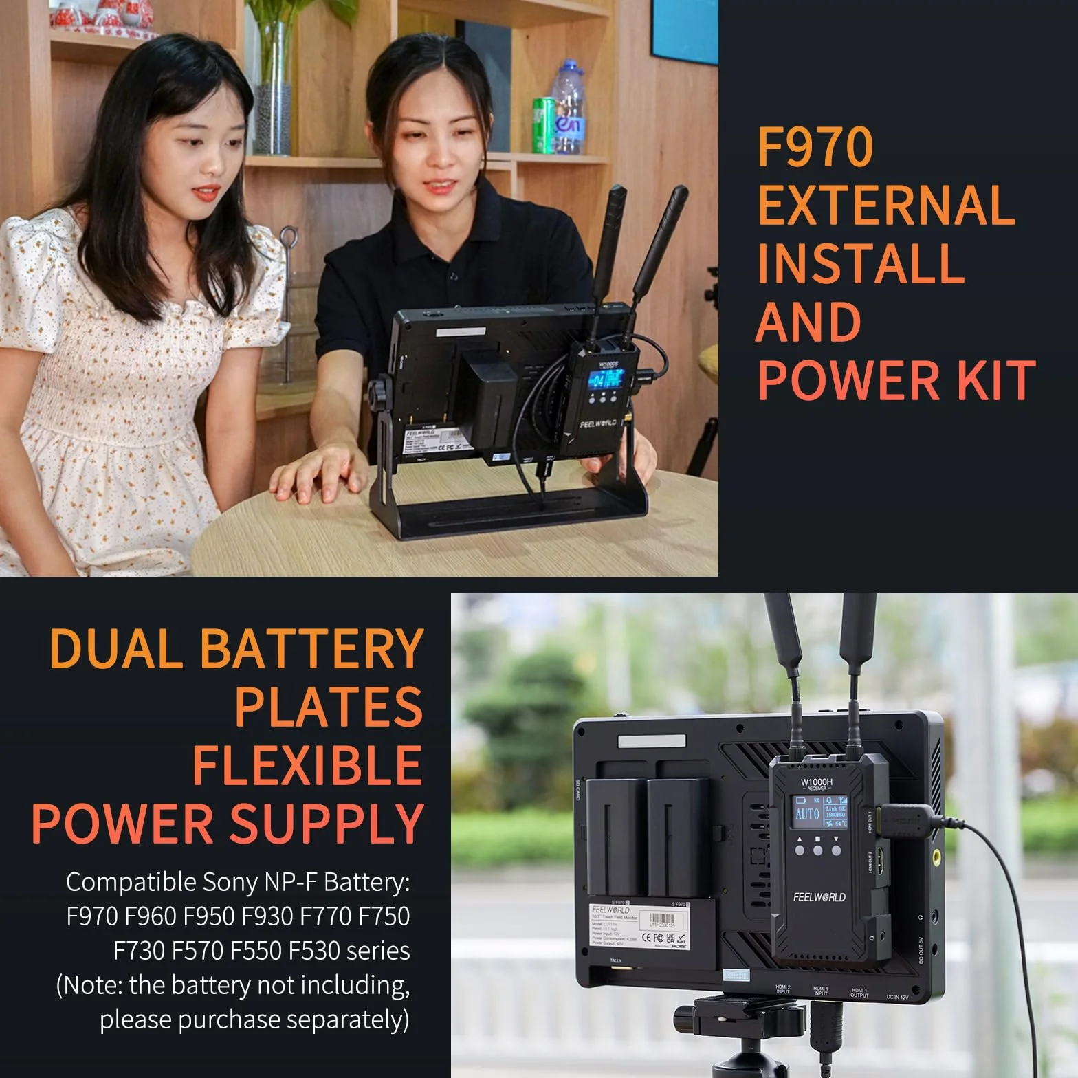 FEELWORLD LUT11H Camera Field Monitor 10,1 pollici touch 2000 nit ultra luminoso per reflex digitali con forma d'onda LUT F970 Kit di installazione e alimentazione Uscita ingresso HDMI