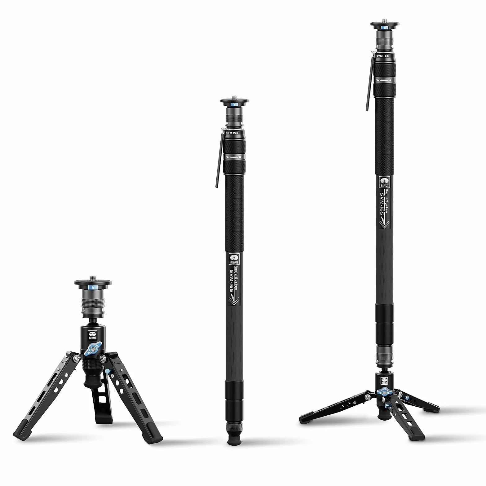 SIRUI SVM-165 - Monopiede per fotocamera con piedi per fotografia, 165 cm, in fibra di carbonio, monopiede con treppiede rimovibile, monopiede professionale per fotocamera DSLR, videocamera, carico