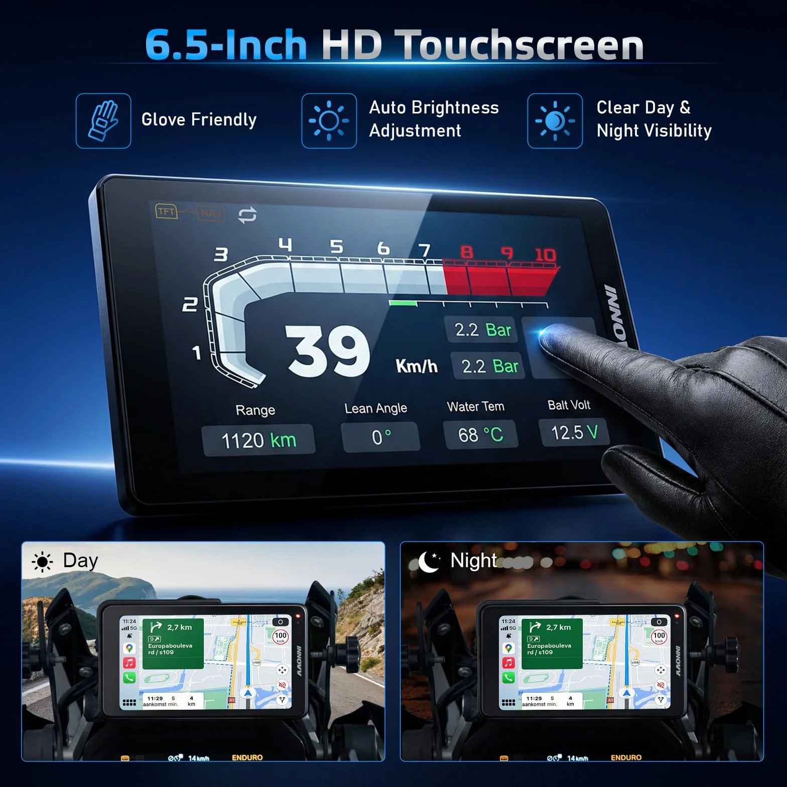 INNOVV N2 per BMW Moto CarPlay & Android Auto, BMW Moto Touchscreen con 6,5 Pollici Impermeabile GPS Navigazione Screen, Lettura Dati, TPMS, WonderWheel Controls