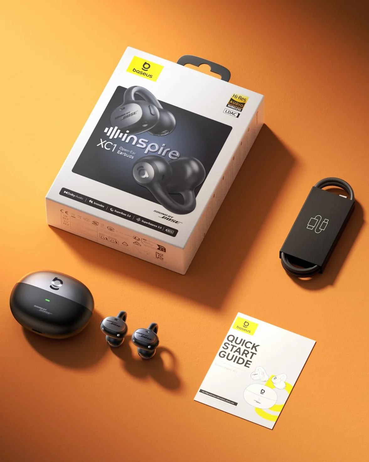 Baseus Inspire XC1 Cuffie Open-Ear, Sound by Bose, Cuffie Bluetooth Cloud Comfort, con Dolby Audio | Hi-Res | Driver Ibrido a 2 Vie | Tweeter Knowles BA, Autonomia 40 h, IP66, AI-Clear Calls