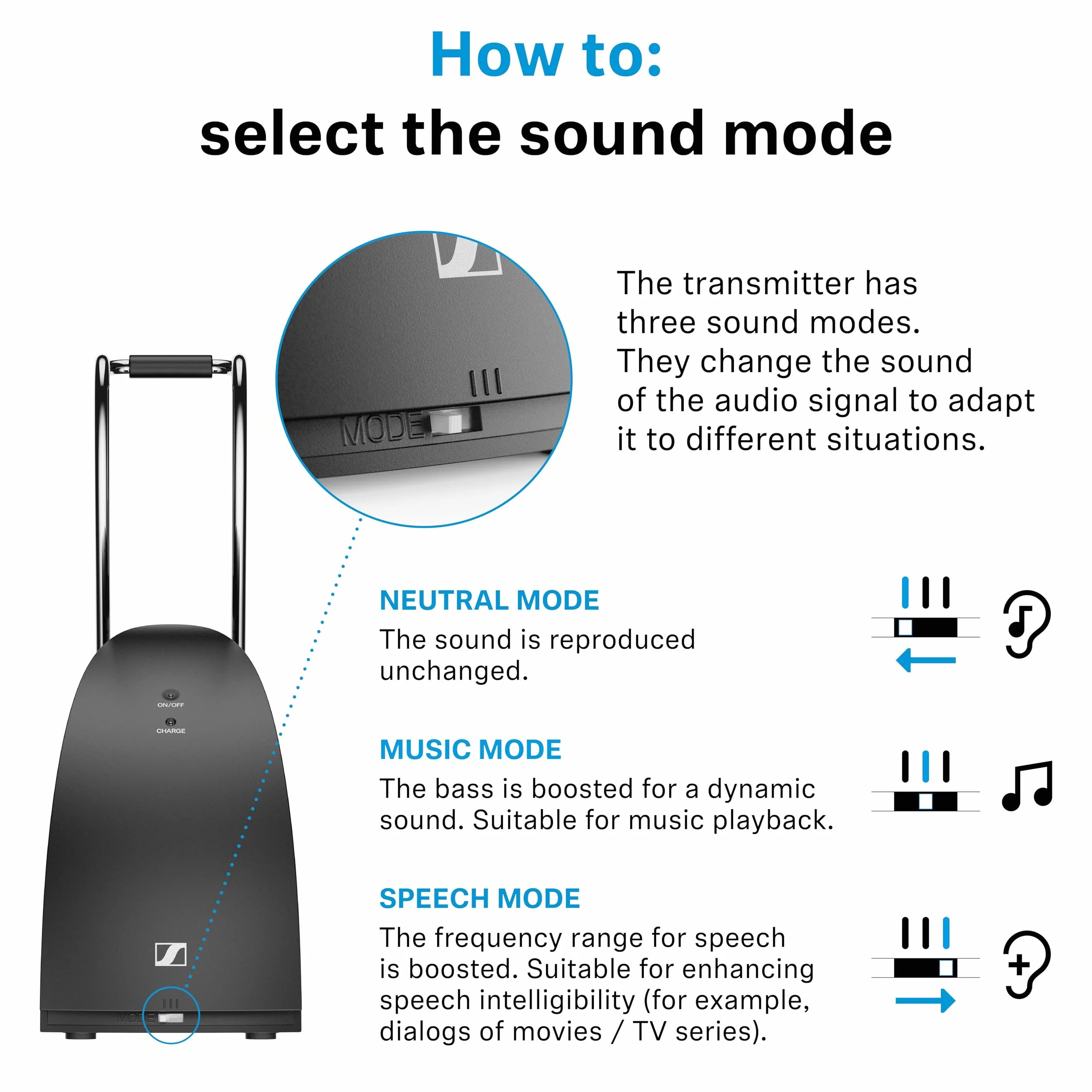 Sennheiser Cuffie Wireless RS 120-W On-Ear per TV, 3 Modalità Audio, Volume, Portata 60 m, Nero