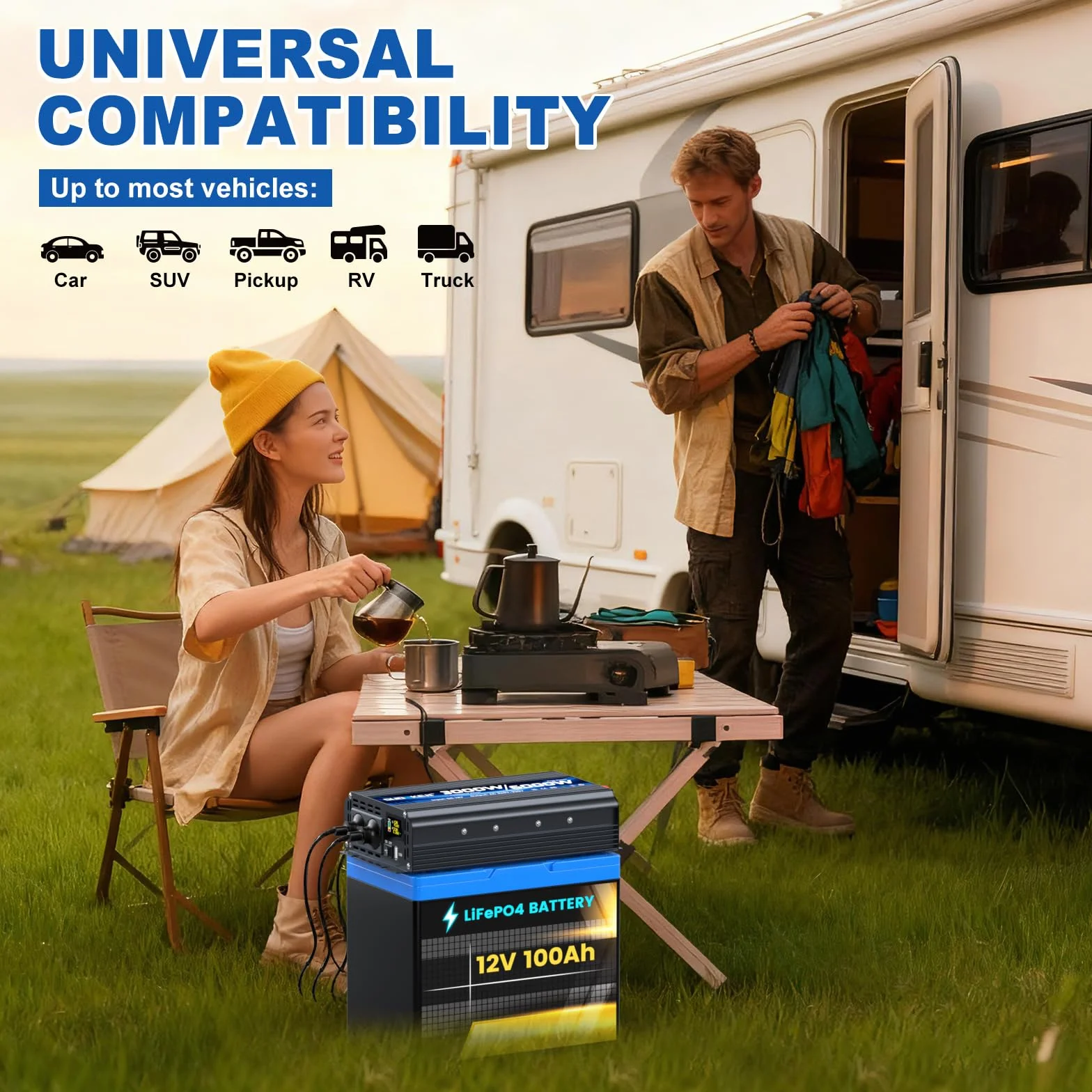 Inverter 12 V 230 V 3000 W/6000 W convertitore di tensione modificato Sinus Wave Inverter con 2 prese AC e porta USB e Type-C per auto camper veicoli