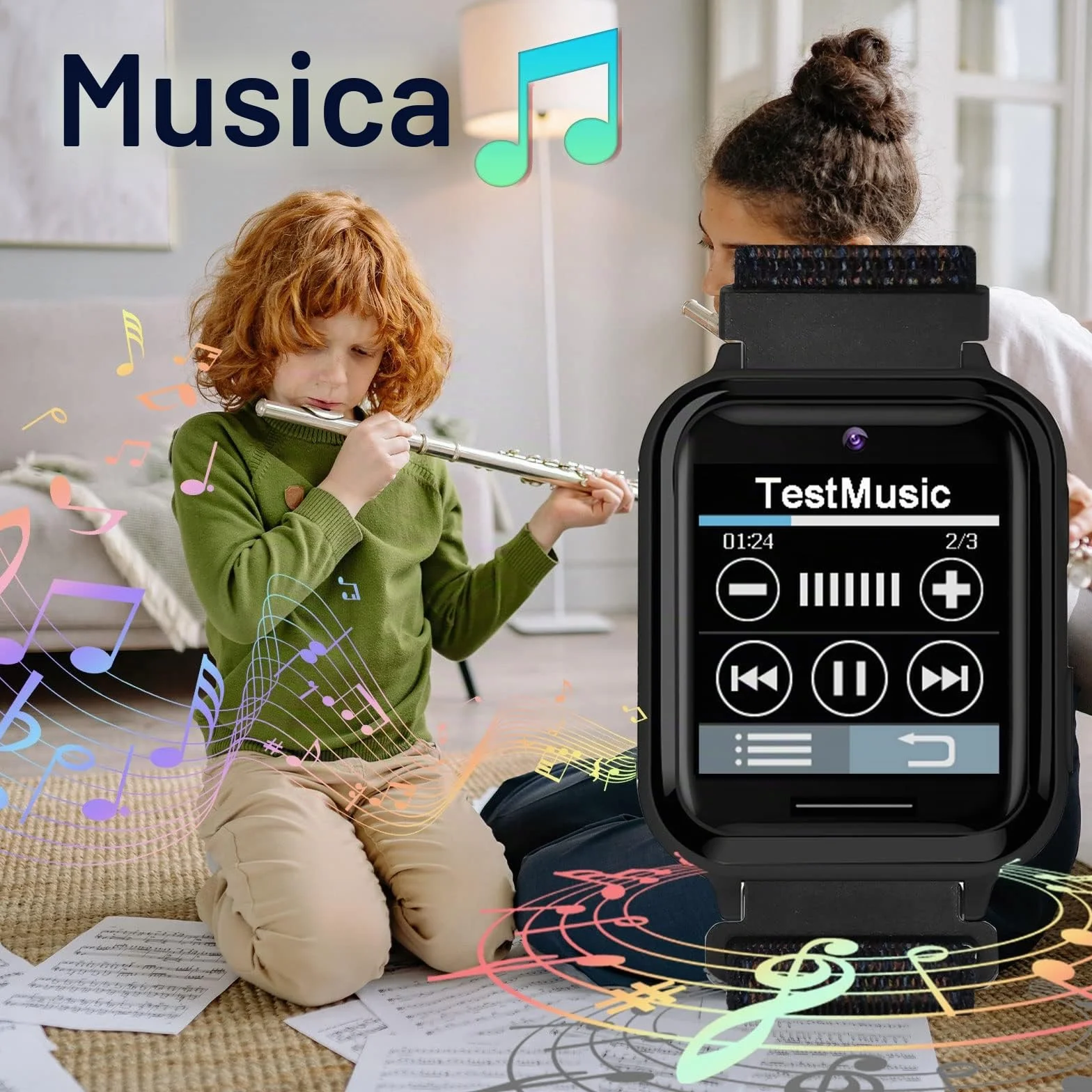 PTHTECHUS Smartwatch per Bambini, Telefono Smartwatch con Lettore Musicale per Ragazzi e Ragazze Giochi SOS Contapassi Touchscreen Fotocamera Orologio per Bambino 4-12 Anni Regalo