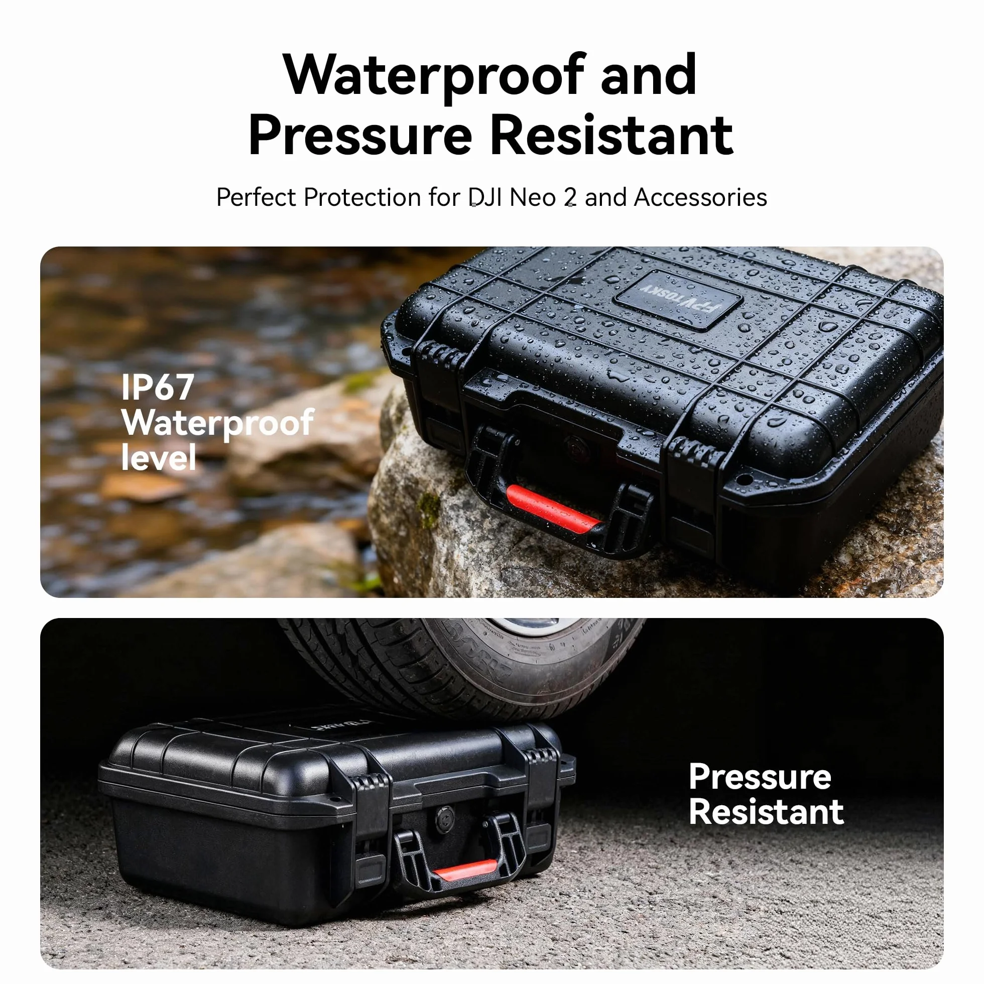 FPVtosky Custodia rigida impermeabile per DJI Neo 2 Motion Fly More Combo, adatta per occhiali N3, RC Motion 3, telecomando RC-N3, supporta fino a 6 batterie e accessori (solo custodia)