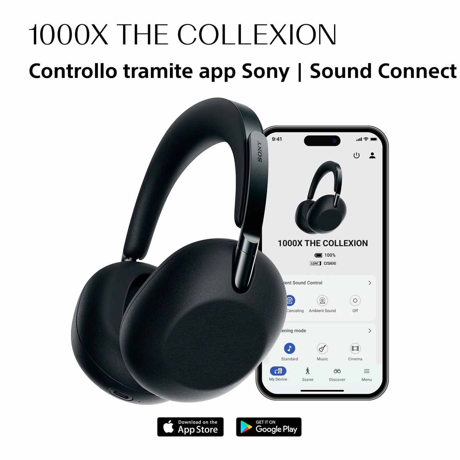 SONY 1000X THE COLLEXION cuffie wireless Bluetooth over-ear di lusso, Hi-Res, premium Noise Cancelling, audio spaziale 360, custodia resistente, compatibili con iOS e Android – Black, nuovo modello