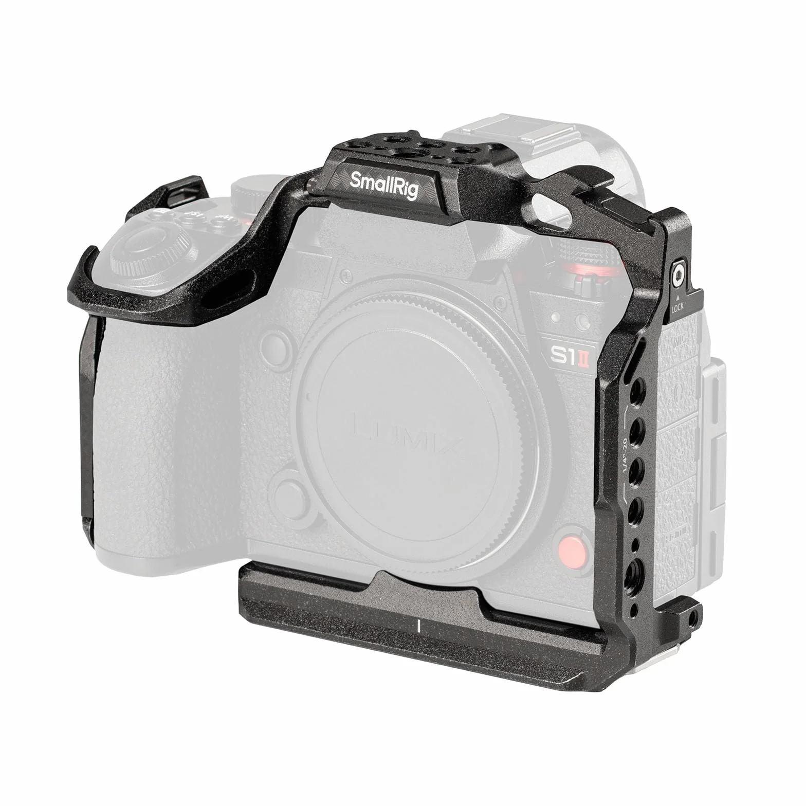 SMALLRIG Gabbia per fotocamera Panasonic S1R II/S1 II/S1 IIE, piastra a sgancio rapido integrata per Arca-Swiss, supporto per scarpa fredda, slot per cinghie, fori filettati da 1/4"-20 e 3/8" - 16
